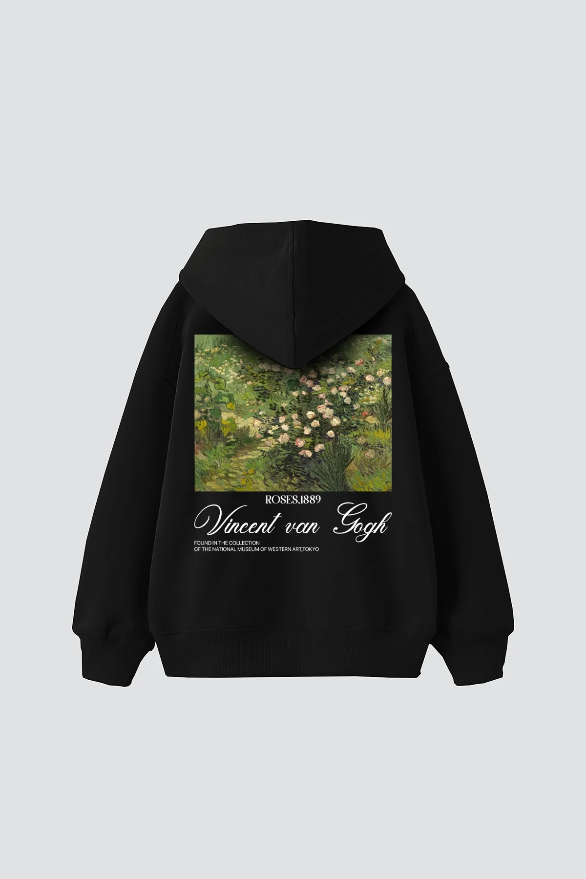 V. Van Gogh Roses Baskılı Oversize Unisex Siyah Hoodie