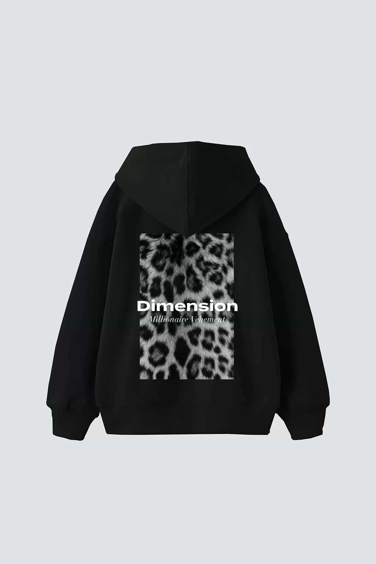 V2 Dimension Baskılı Oversize Unisex Premium Siyah Hoodie