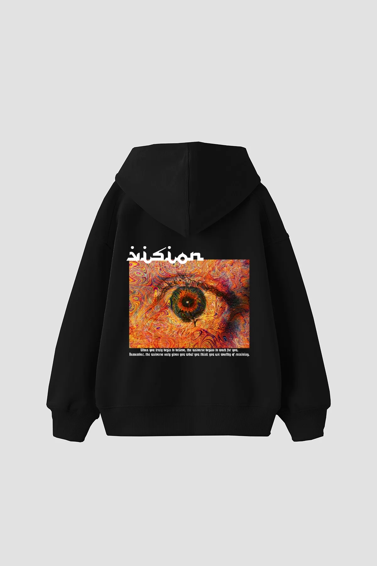 Vision Baskılı Oversize Unisex Premium Siyah Hoodie