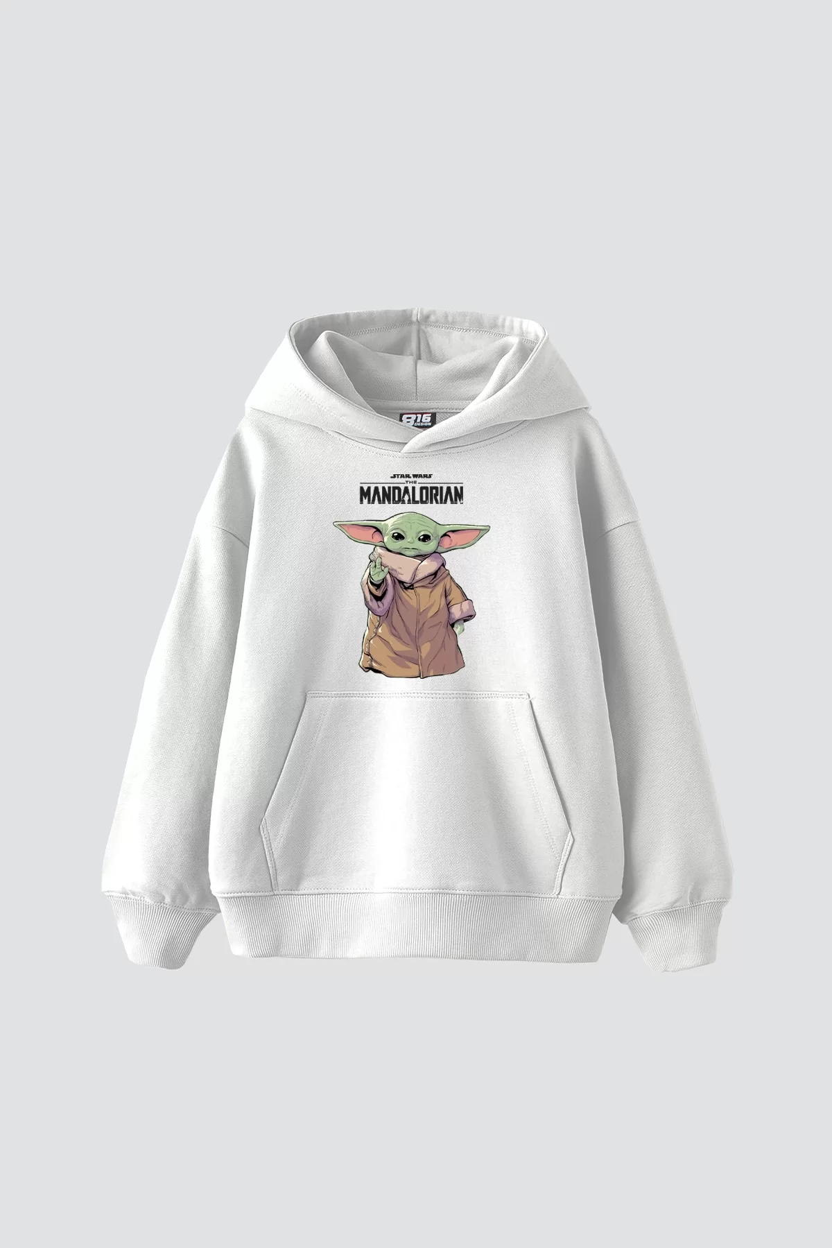 V2 The Mandalorian Yoda Baskılı Oversize Unisex Premium Beyaz Hoodie