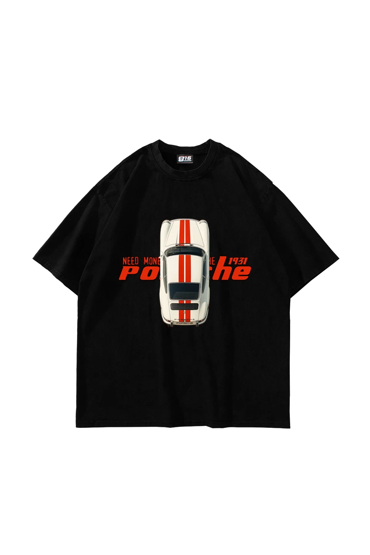 V3 Need Money For Porsche Baskılı Oversize Unisex Siyah Tshirt