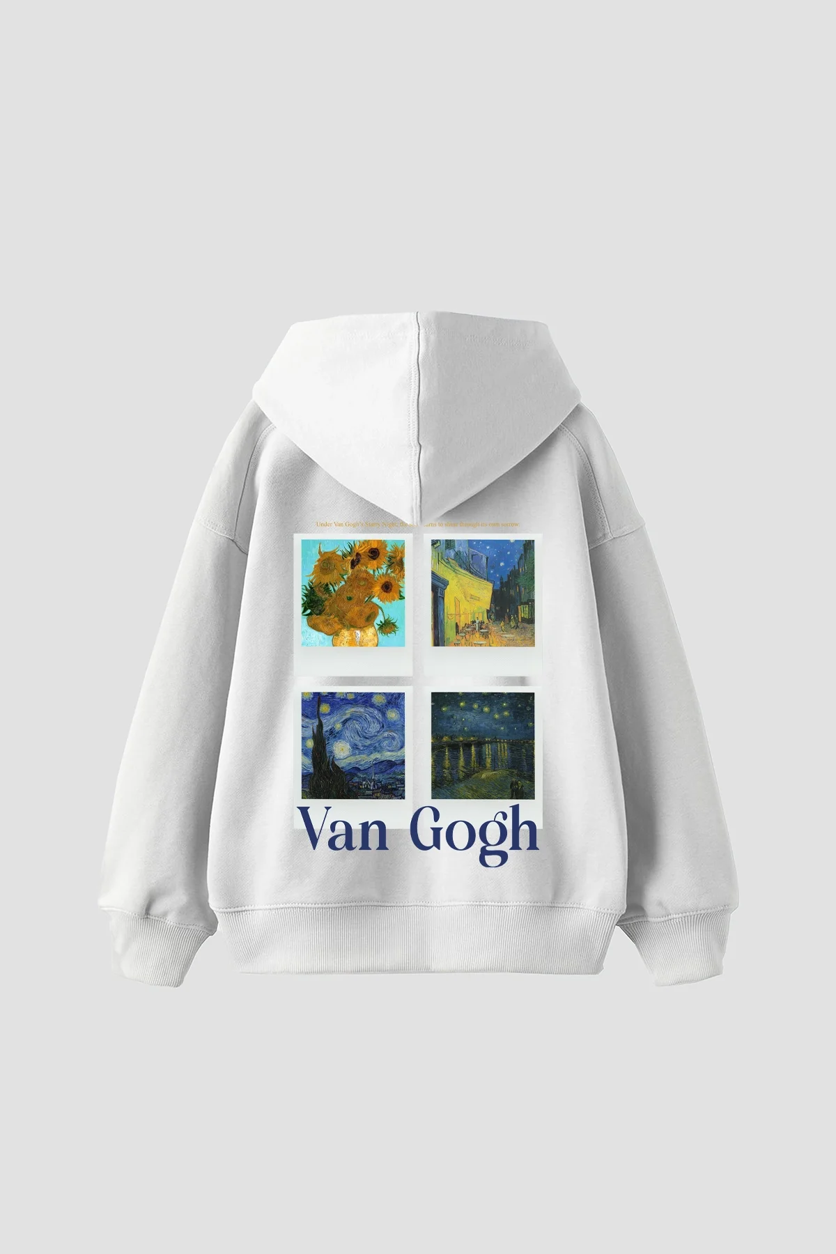 Van Gogh Polaroid Baskılı Oversize Unisex Beyaz Hoodie
