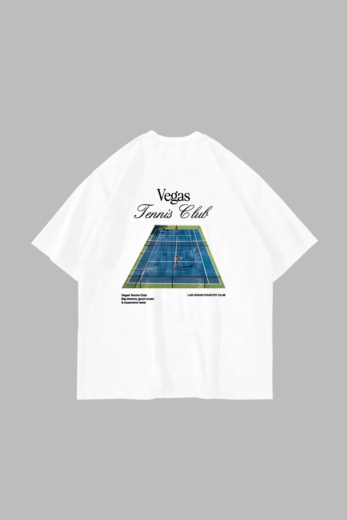 Vegas Tennis Club Baskılı Oversize Unisex Beyaz Tshirt