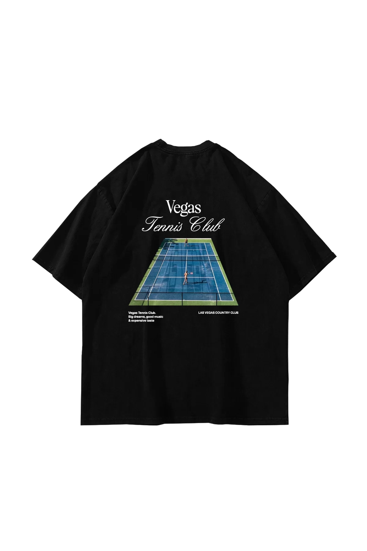 Vegas Tennis Club Baskılı Oversize Unisex Siyah Tshirt
