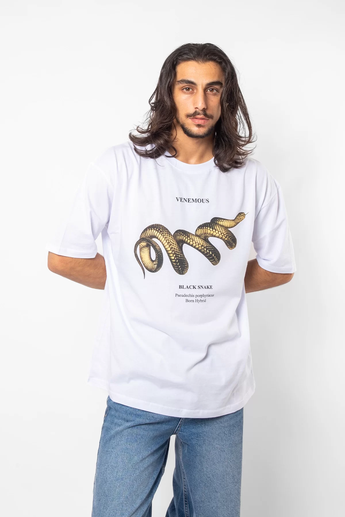 Venomous Baskılı Oversize Unisex Premium Beyaz Tshirt