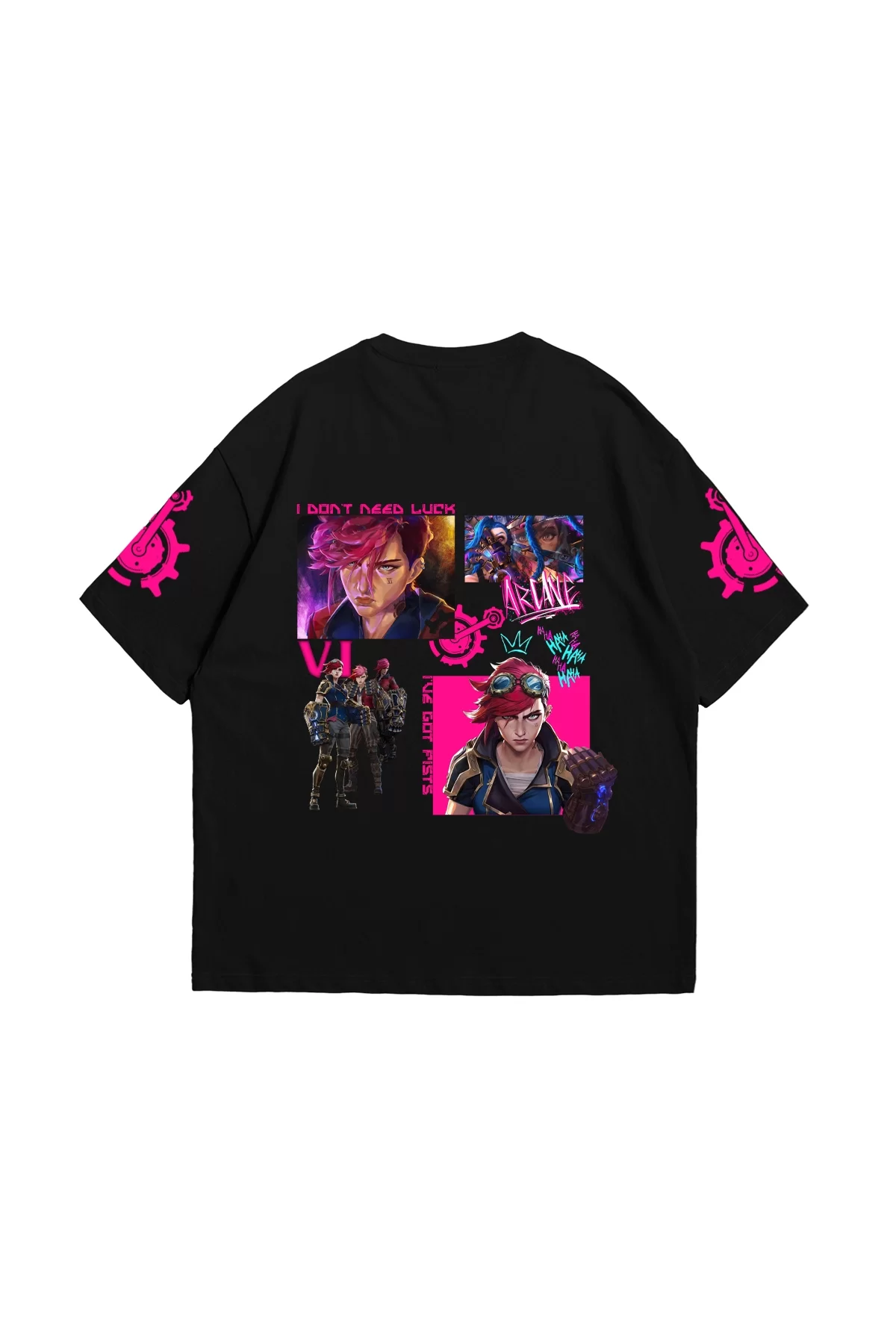 VI Arcane Baskılı Oversize Unisex Siyah Tshirt