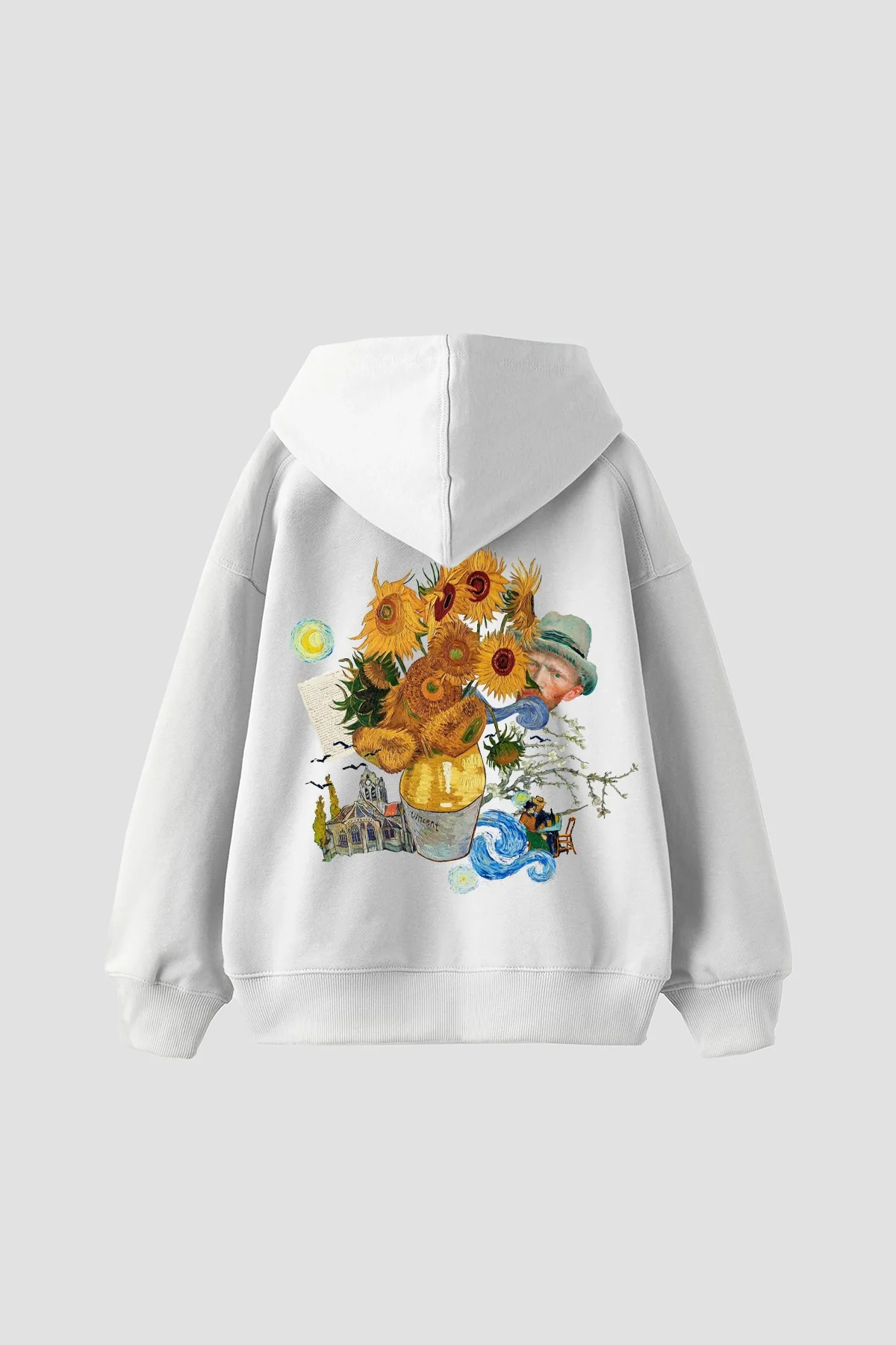 Vincent Dream Baskılı Oversize Unisex Beyaz Hoodie