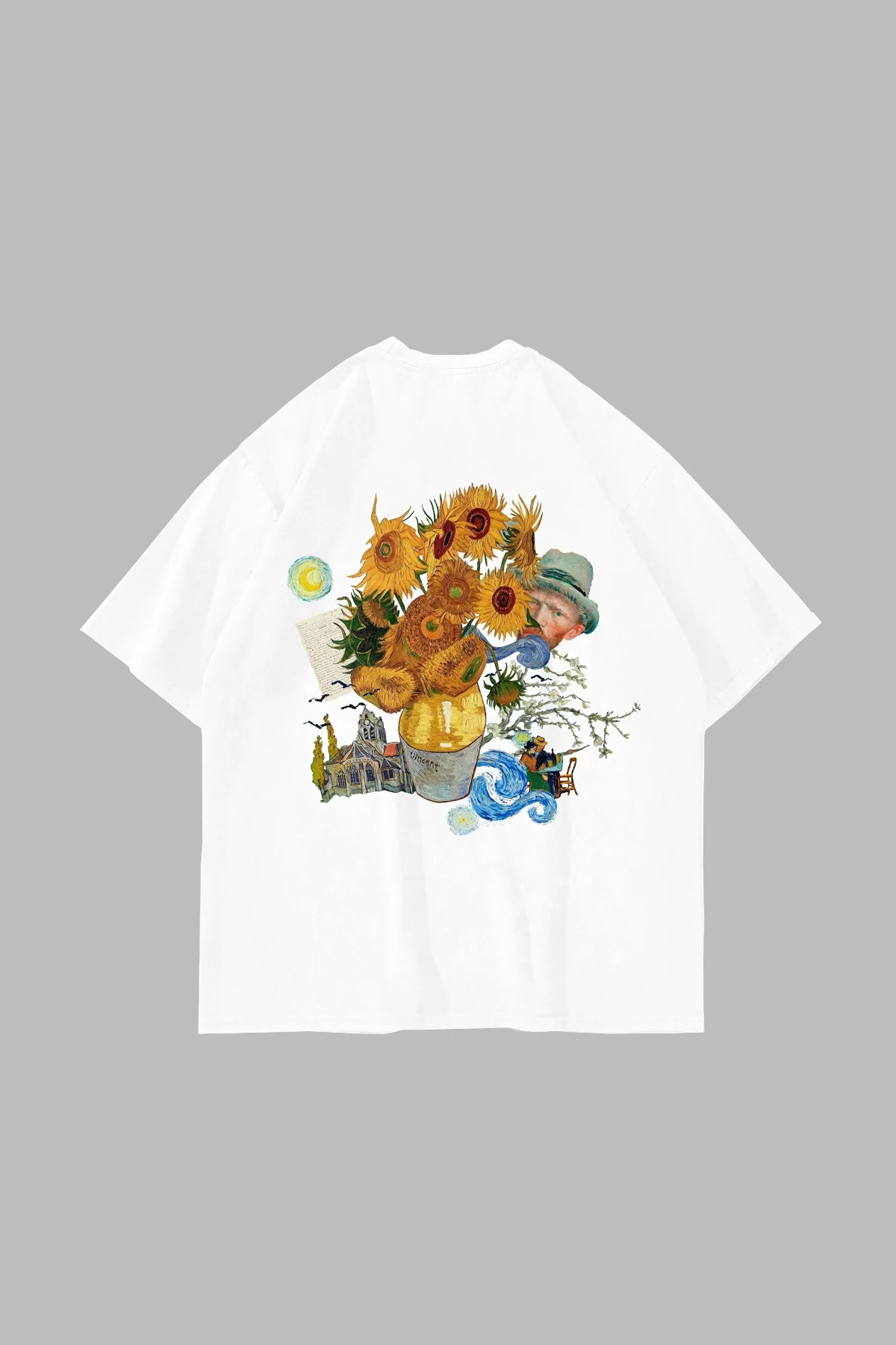 Vincent Dream Baskılı Oversize Unisex Beyaz Tshirt