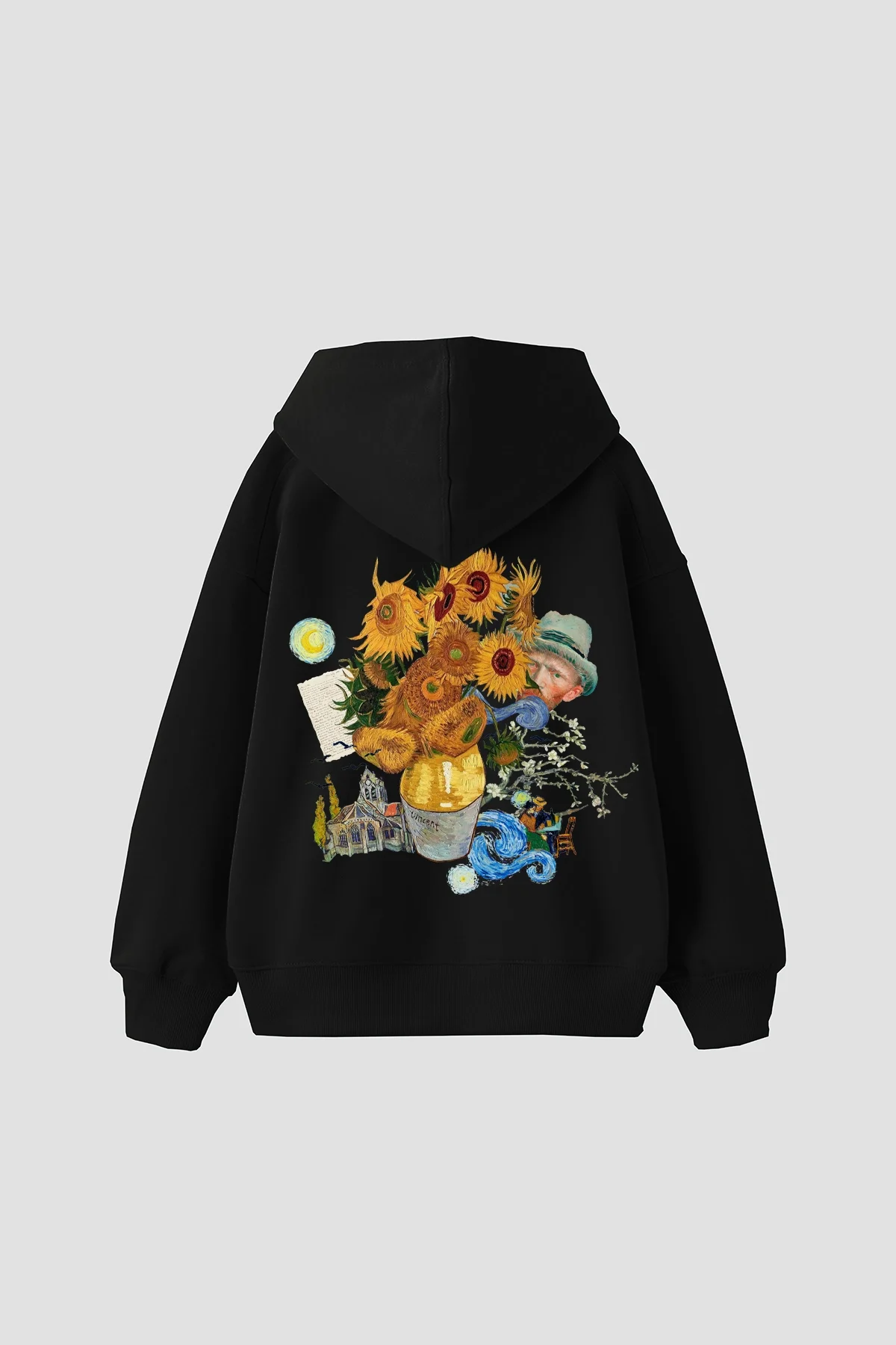 Vincent Dream Baskılı Oversize Unisex Siyah Hoodie