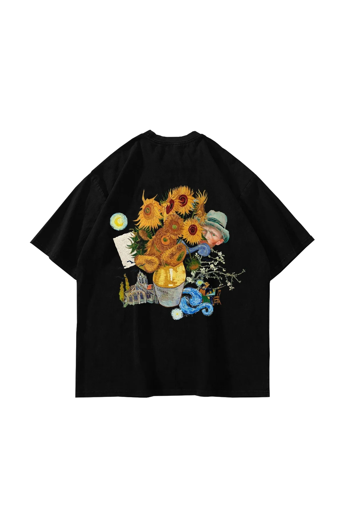 Vincent Dream Baskılı Oversize Unisex Siyah Tshirt