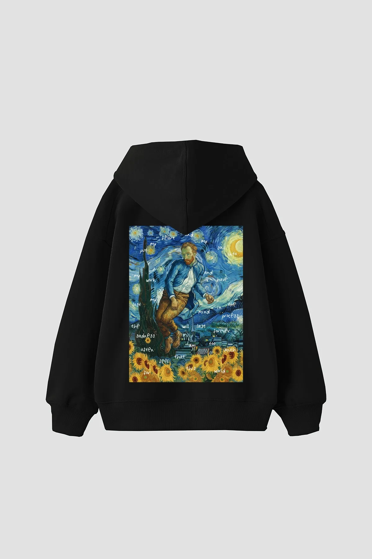 Vincents World Baskılı Oversize Unisex Siyah Hoodie