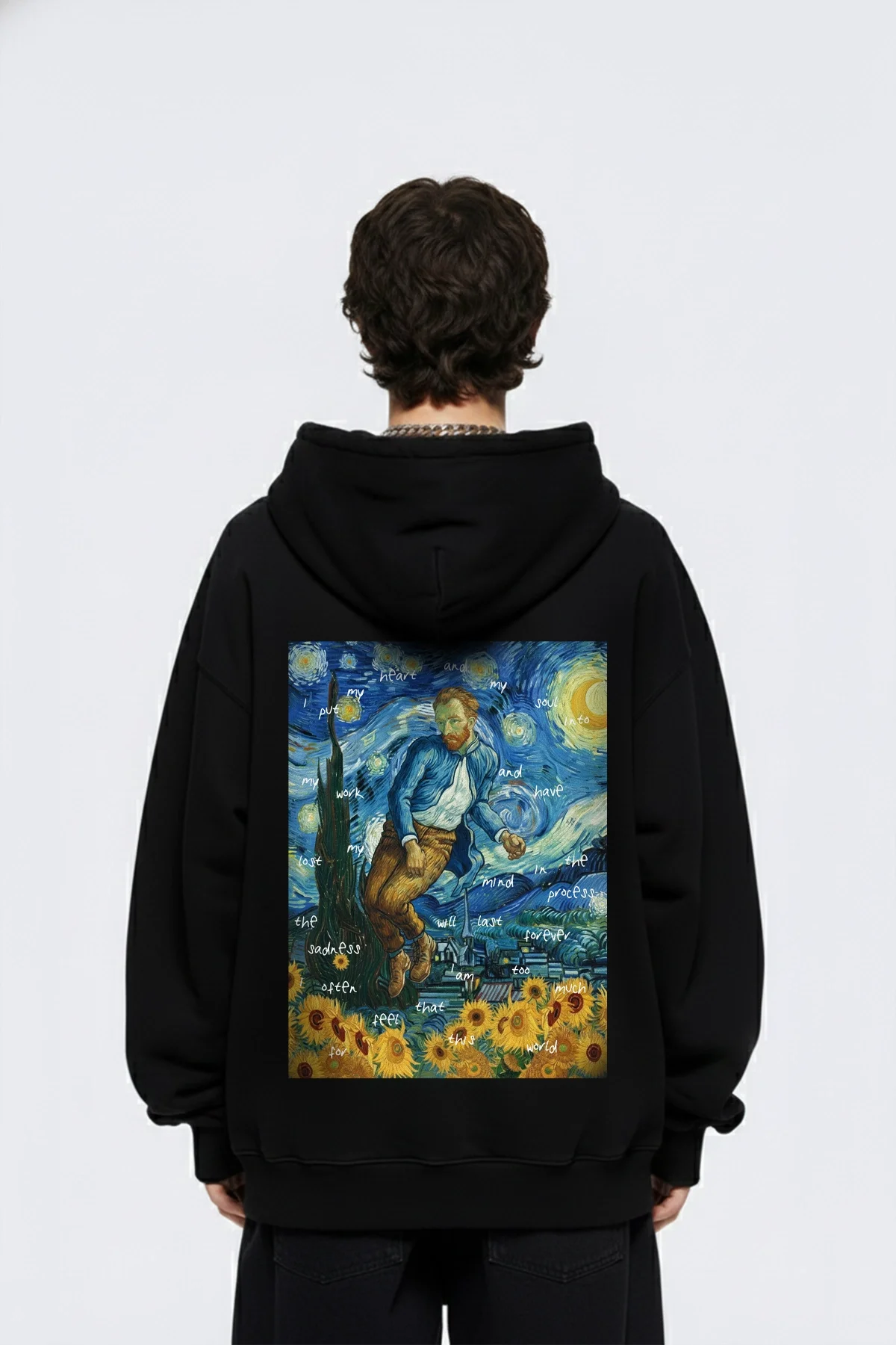 Vincents World Baskılı Oversize Unisex Siyah Hoodie