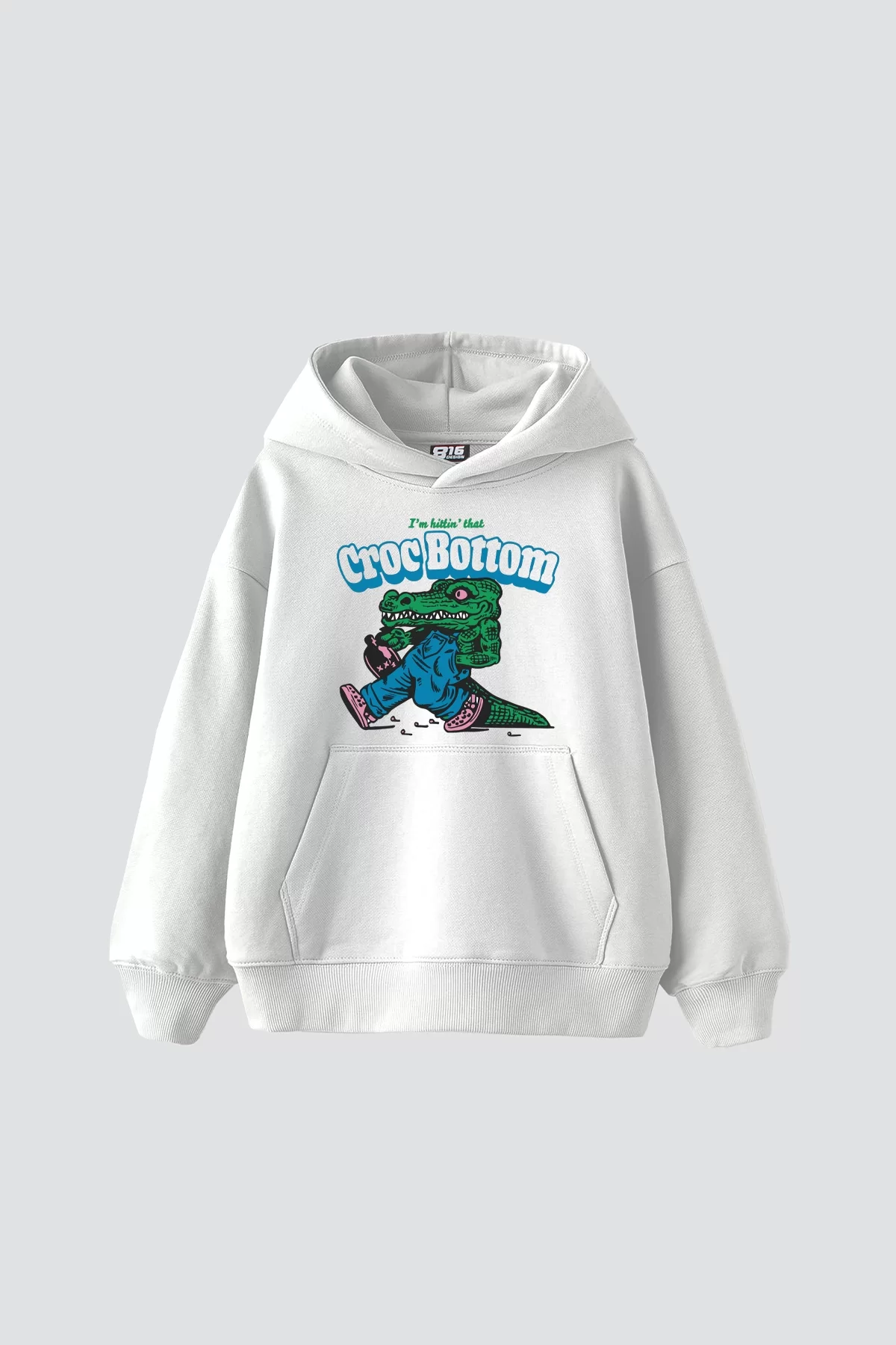 Croc Bottom Baskılı Oversize Unisex Premium Beyaz Hoodie