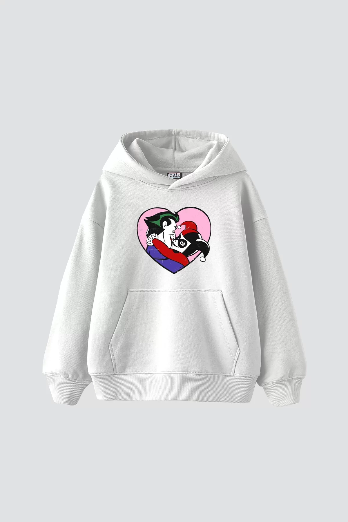 Joker&Harley Baskılı Oversize Unisex Premium Beyaz Hoodie