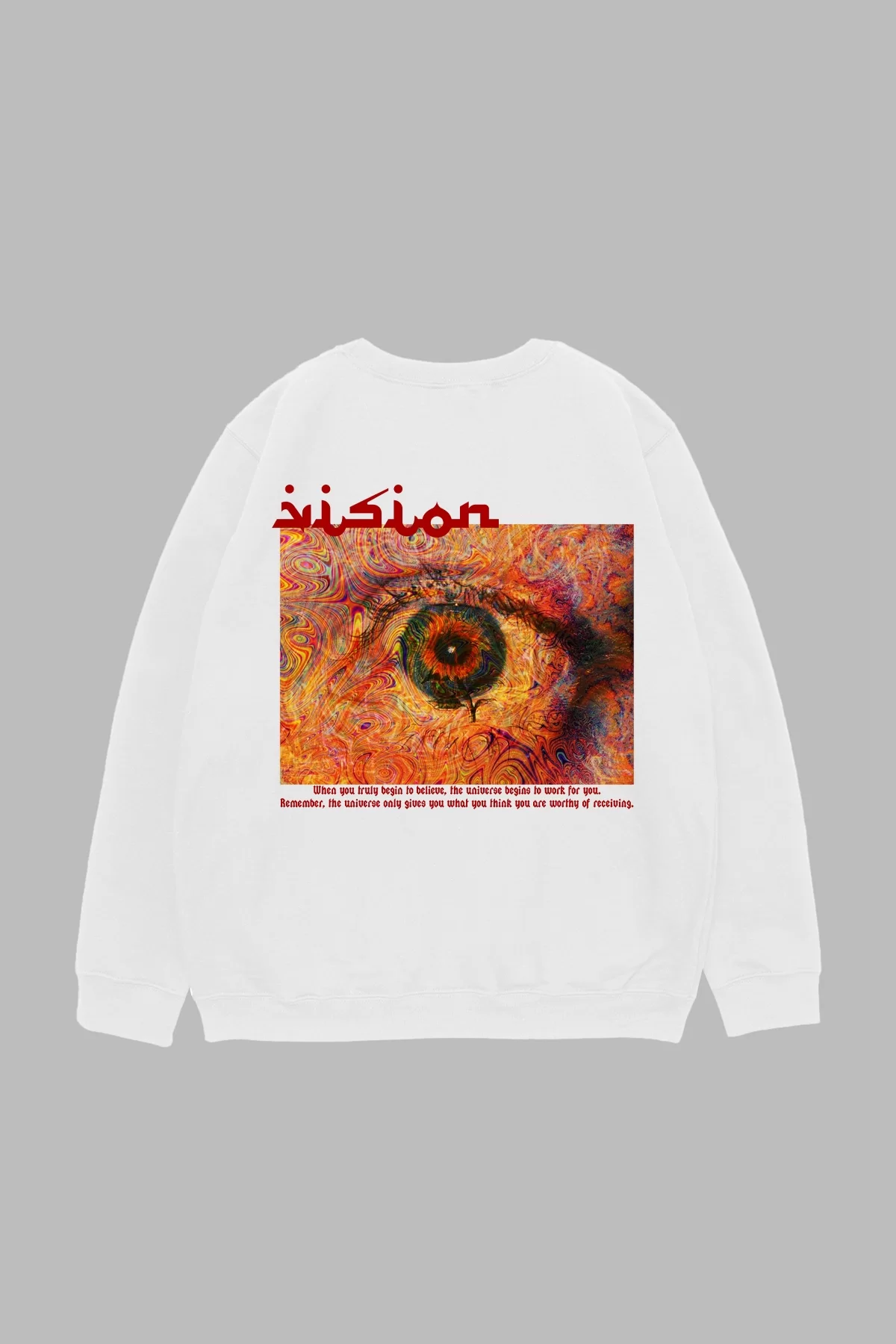 Vision Baskılı Beyaz Oversize Unisex Sweatshirt