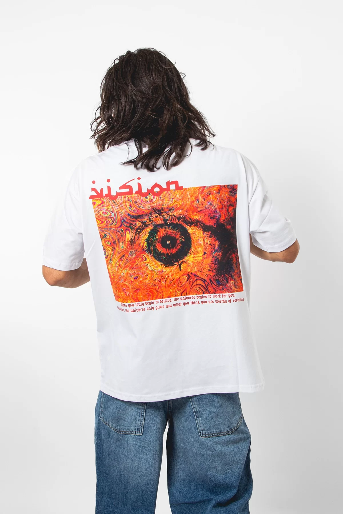 Vision Baskılı Oversize 24/1 Premium Beyaz Tshirt