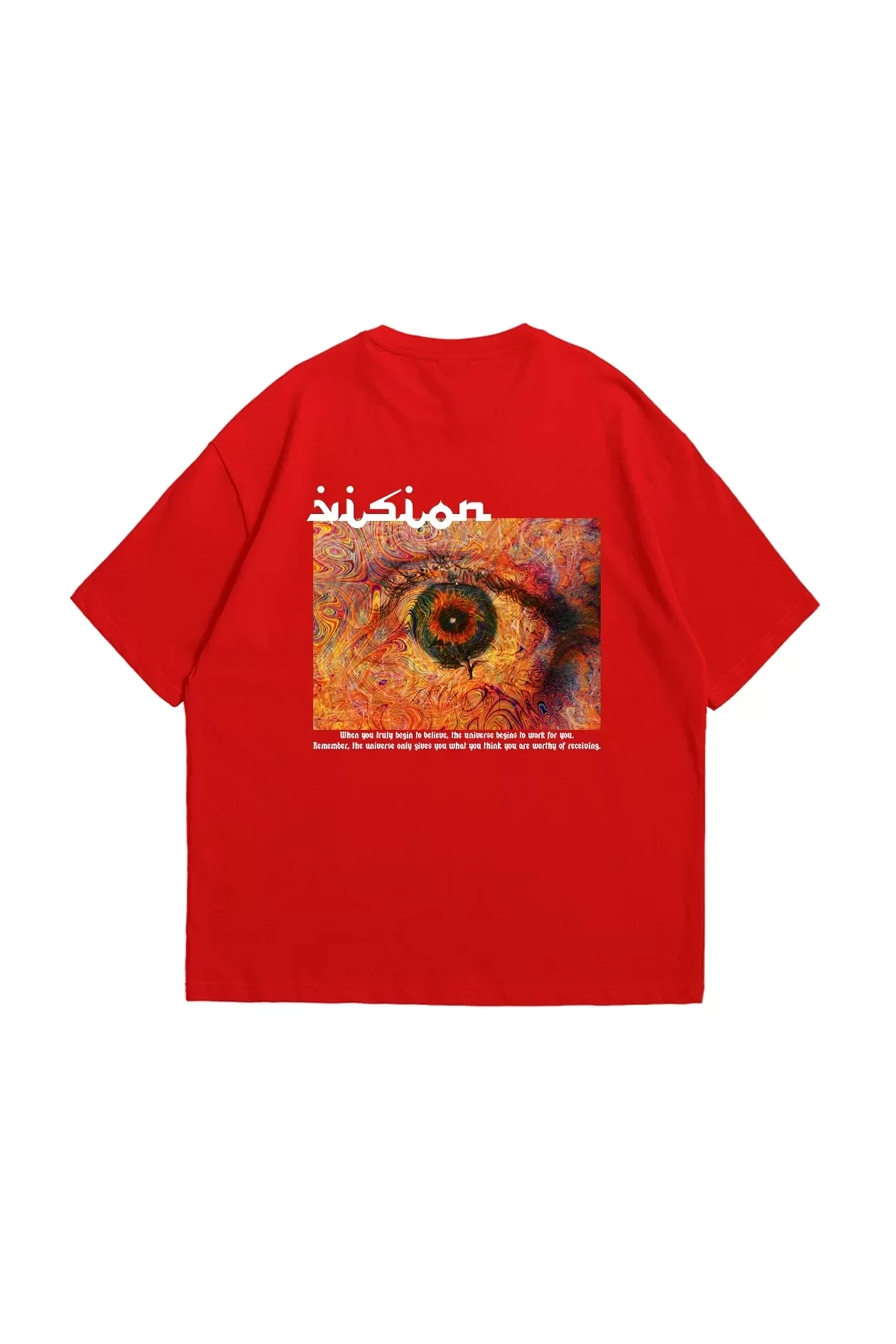 Vision Baskılı Oversize 24/1 Premium Kırmızı Tshirt