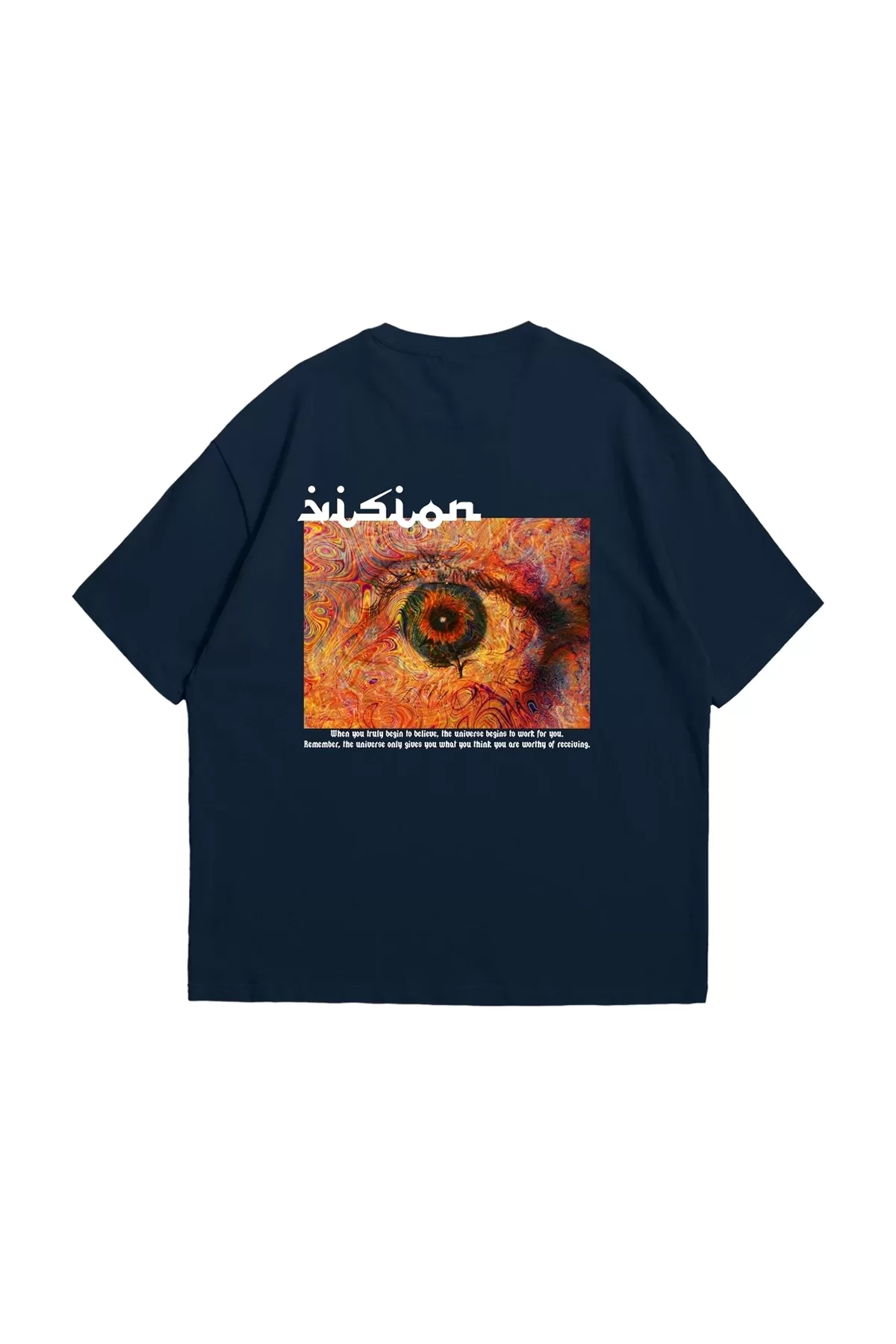 Vision Baskılı Oversize 24/1 Premium Lacivert Tshirt