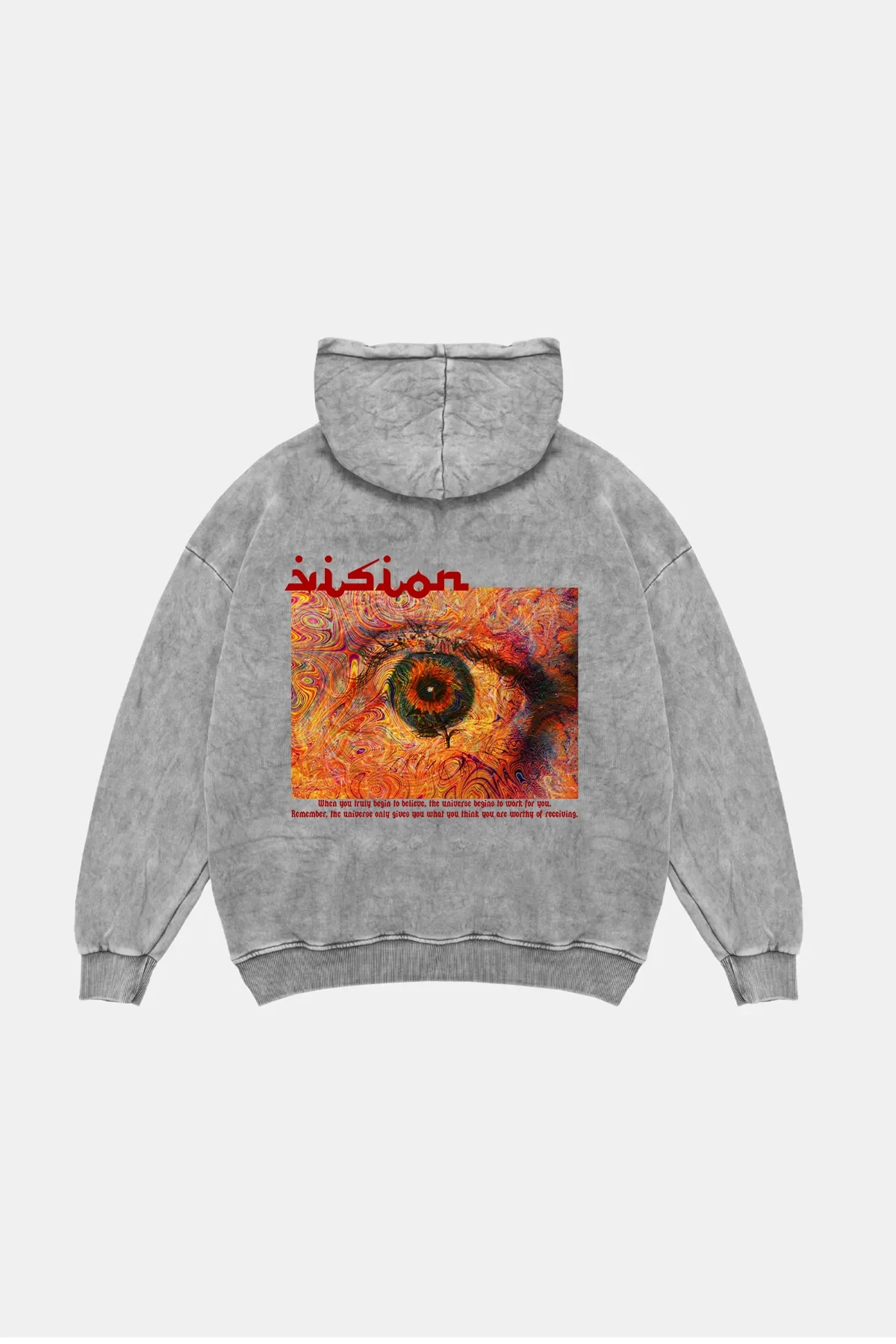 Vision Baskılı Oversize Unisex Premium Yıkamalı Beyaz Hoodie