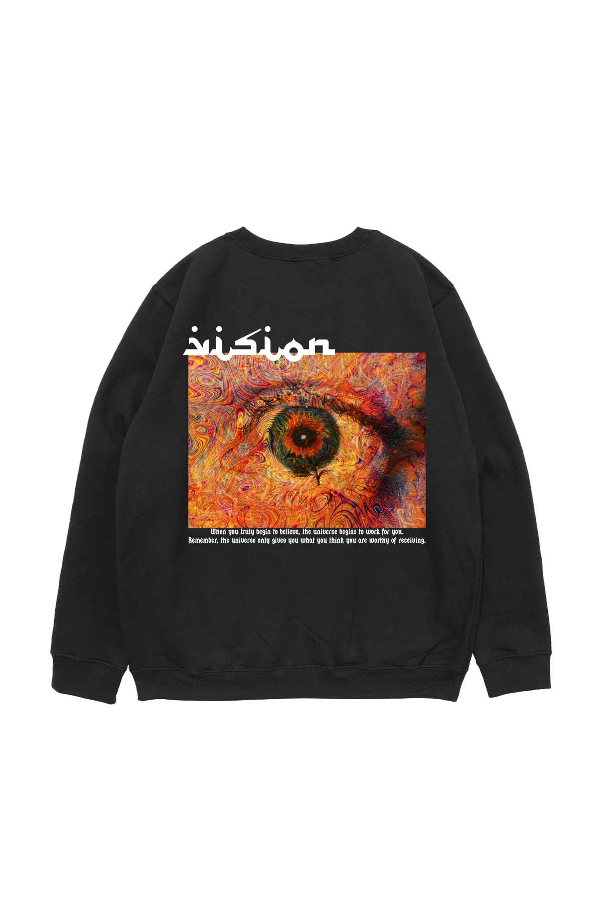 Vision Baskılı Siyah Oversize Unisex Sweatshirt