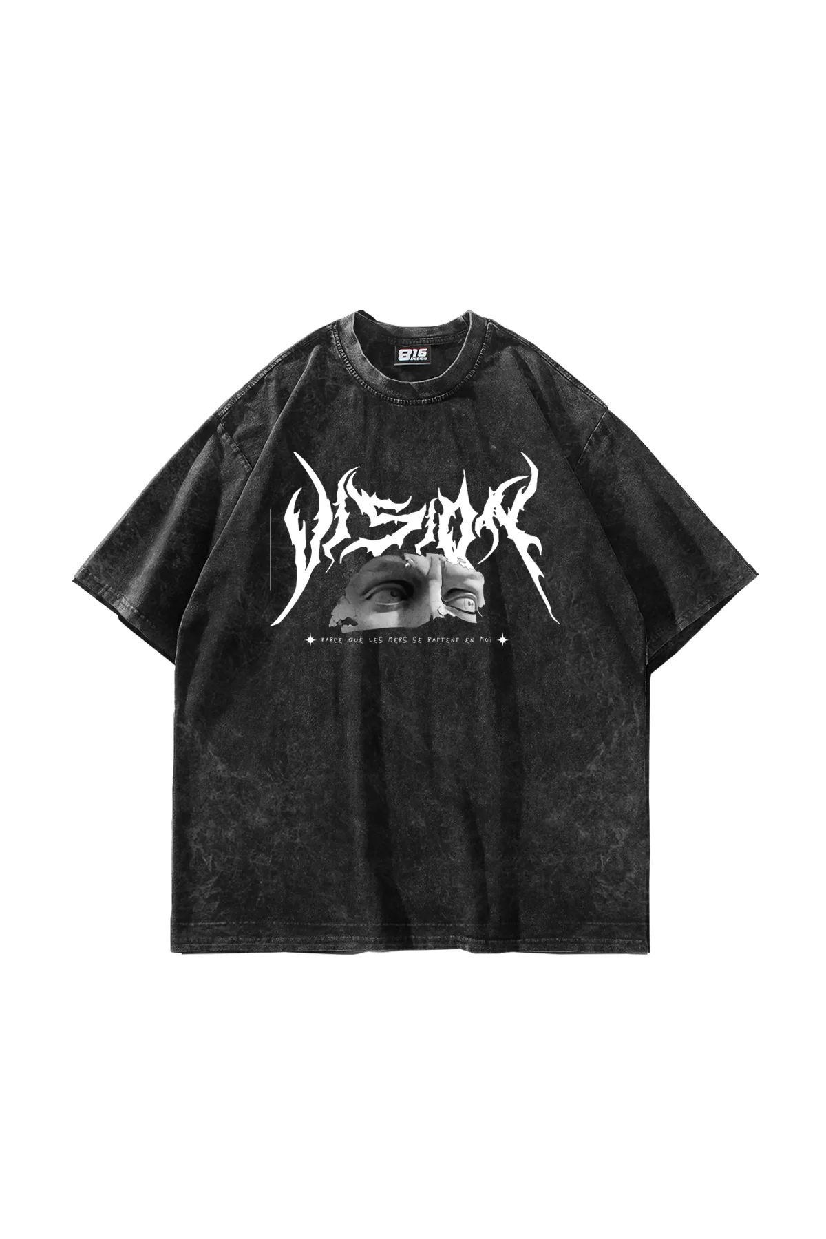 Vision Of Poseidon Baskılı Oversize Unisex Yıkamalı Siyah Tshirt