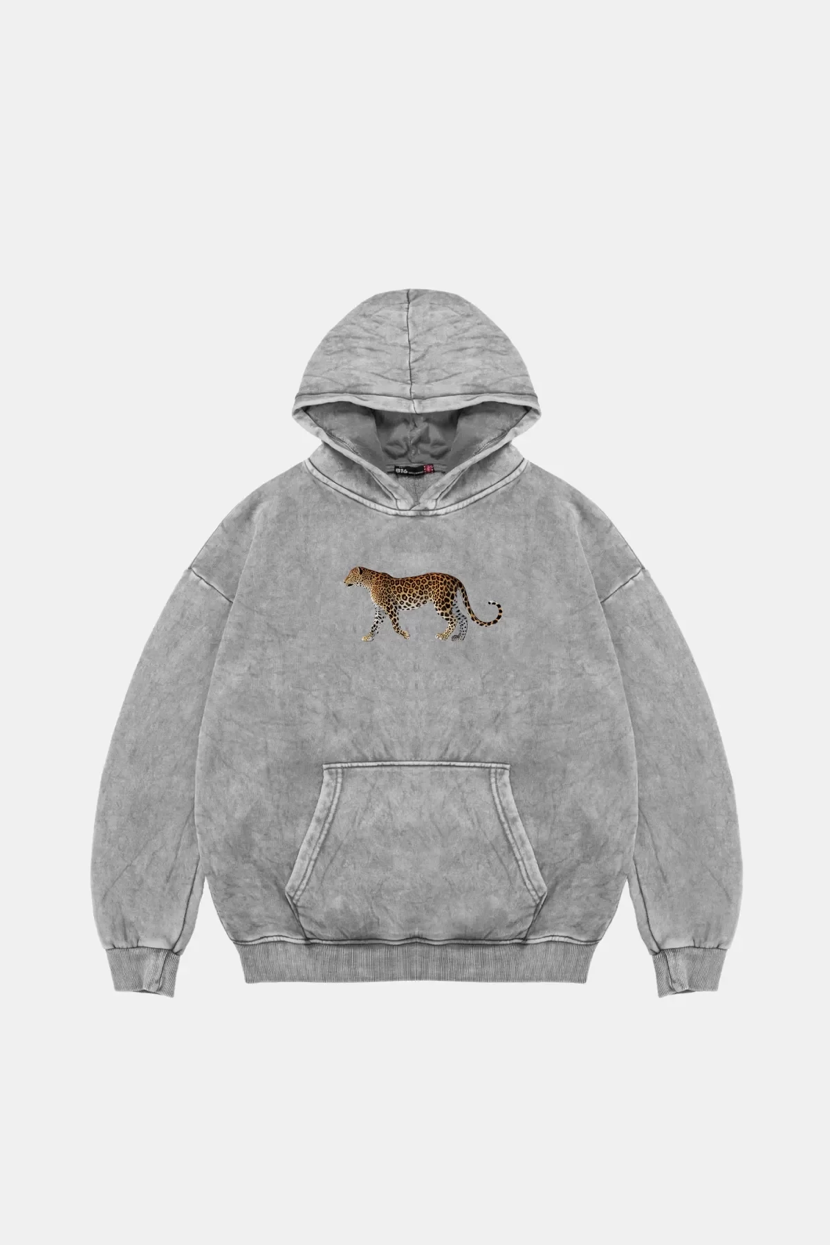 Walking Leopard Baskılı Oversize Unisex Premium Yıkamalı Beyaz Hoodie