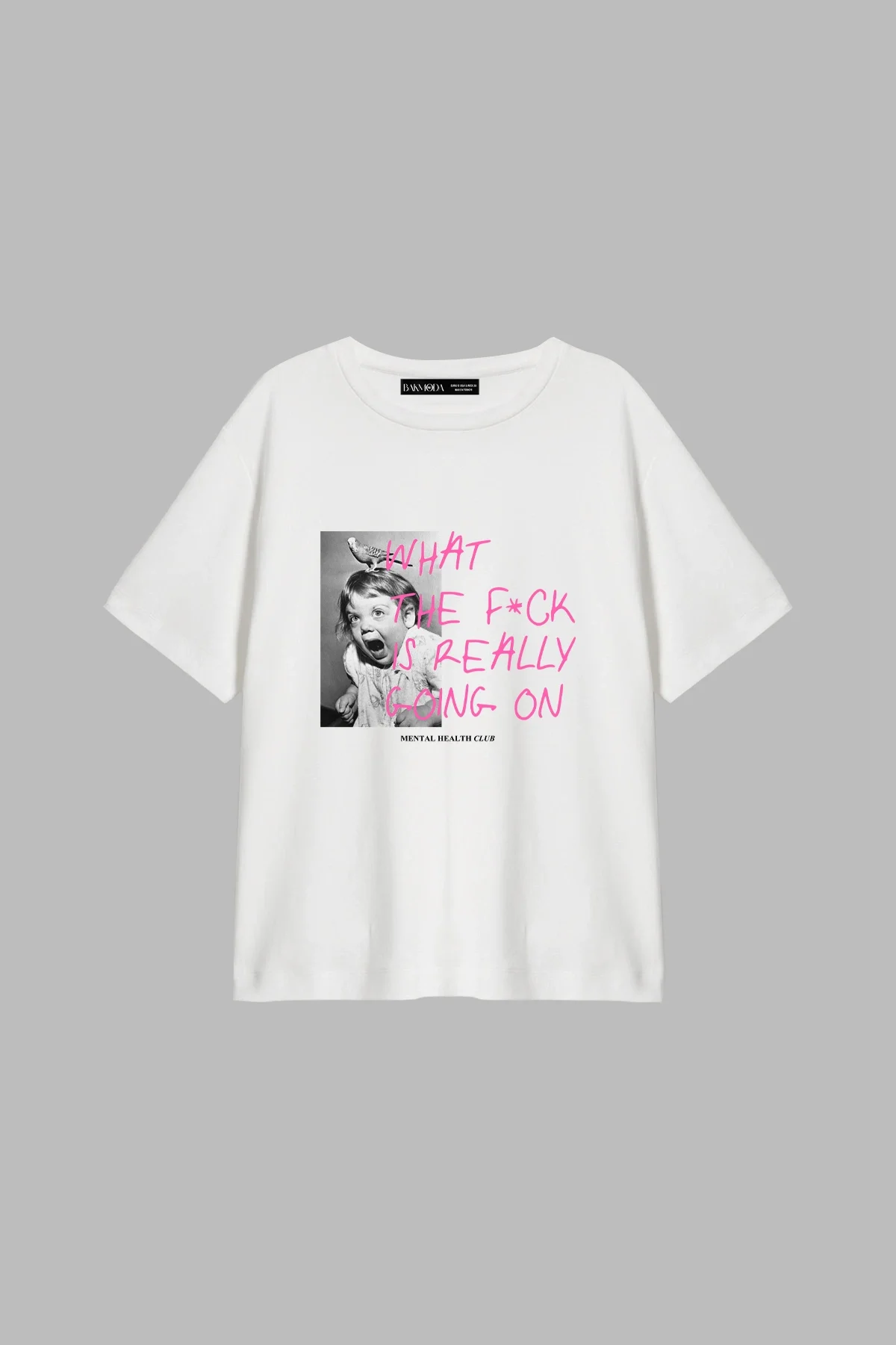 What The F*ck Baskılı Relaxed Fit Beyaz Kadın Tshirt