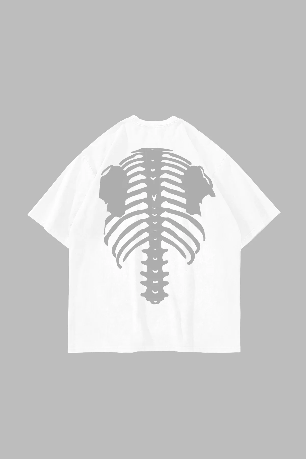 White Ribcage Baskılı Oversize Unisex Beyaz Tshirt