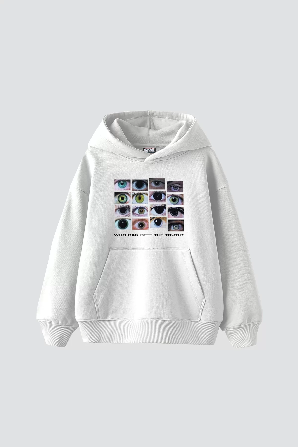 Who Can See Baskılı Oversize Unisex Premium Beyaz Hoodie