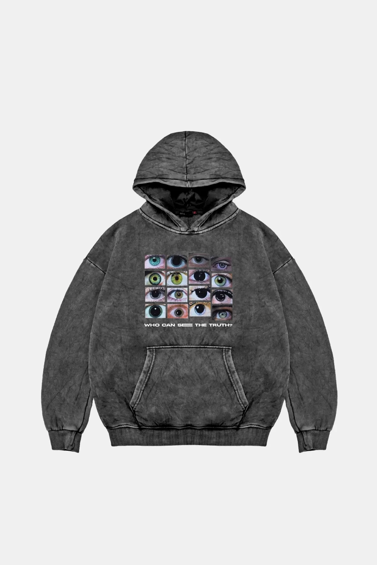 Who Can See Baskılı Oversize Unisex Premium Yıkamalı Siyah Hoodie