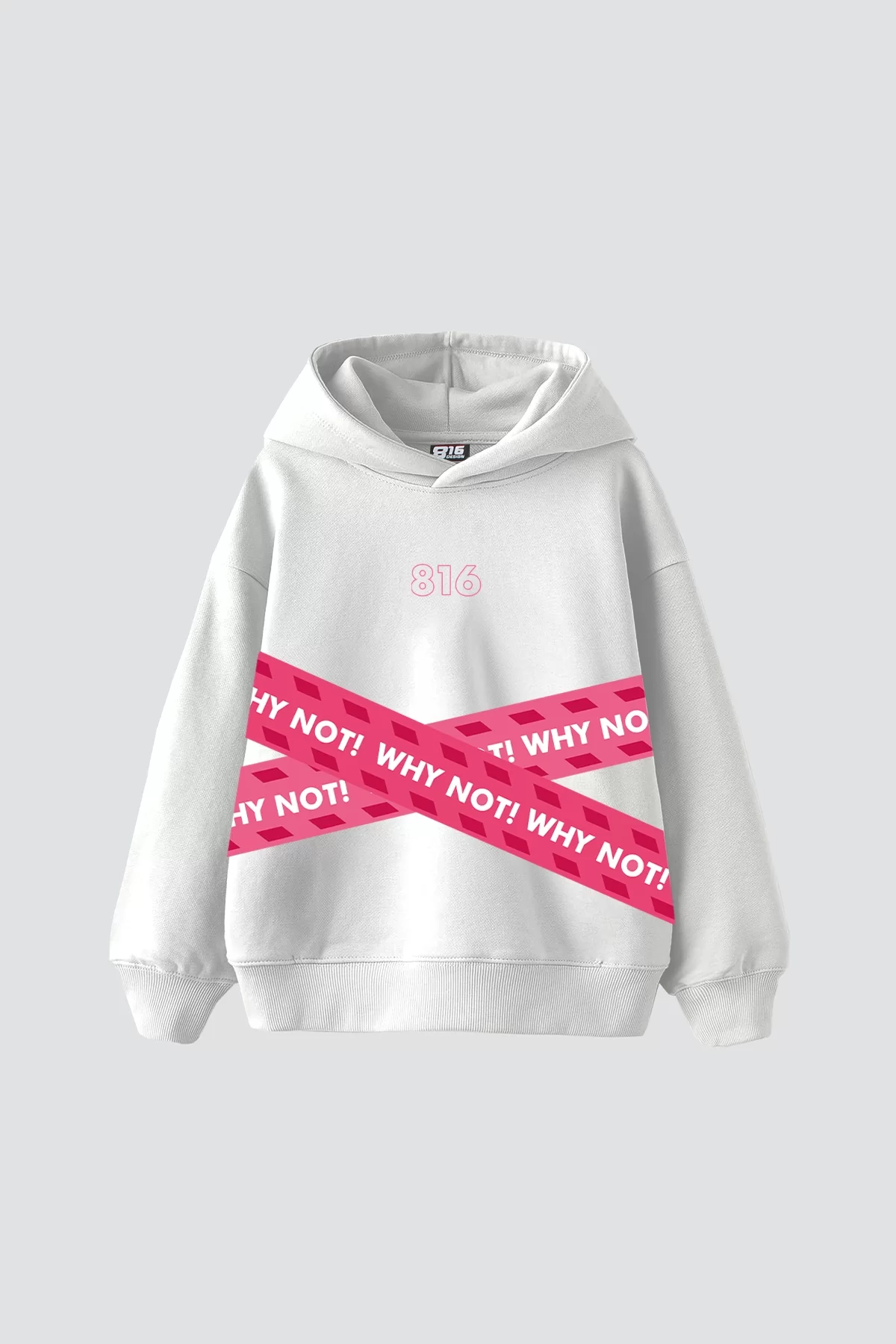 Why Not v2 Pink Baskılı Oversize Unisex Premium Beyaz Hoodie