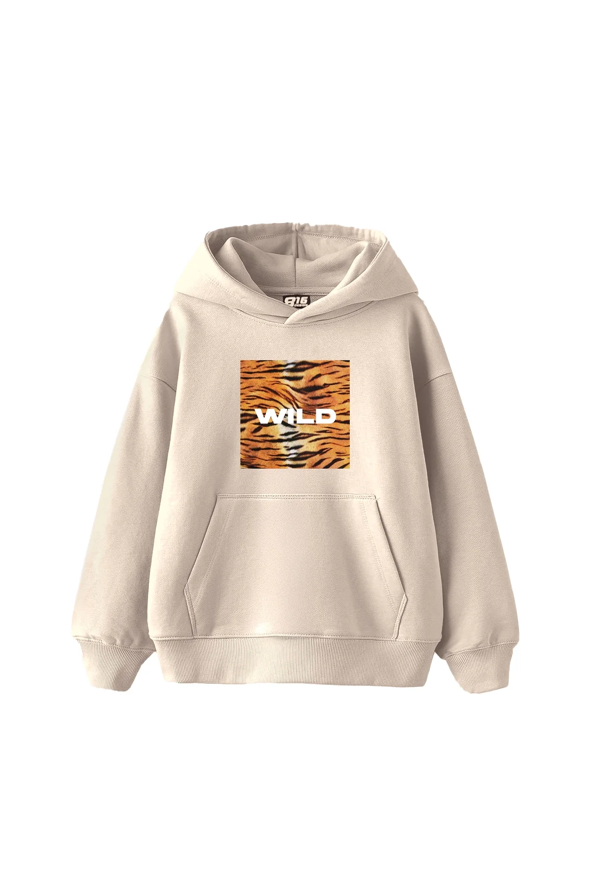 Wild Baskılı Oversize Unisex Bej Hoodie