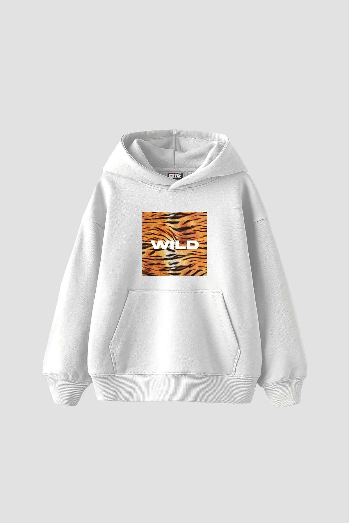 Wild Baskılı Oversize Unisex Beyaz Hoodie