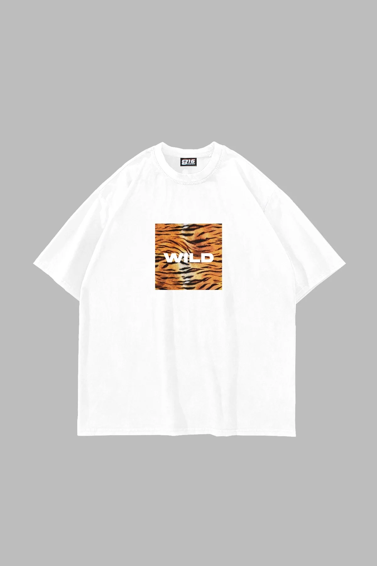 Wild Baskılı Oversize Unisex Beyaz Tshirt