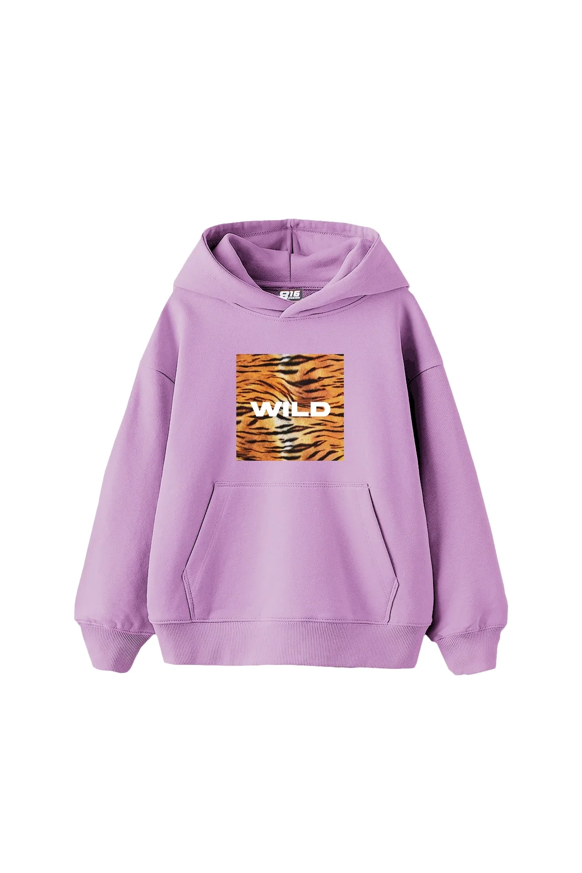 Wild Baskılı Oversize Unisex Mor Hoodie