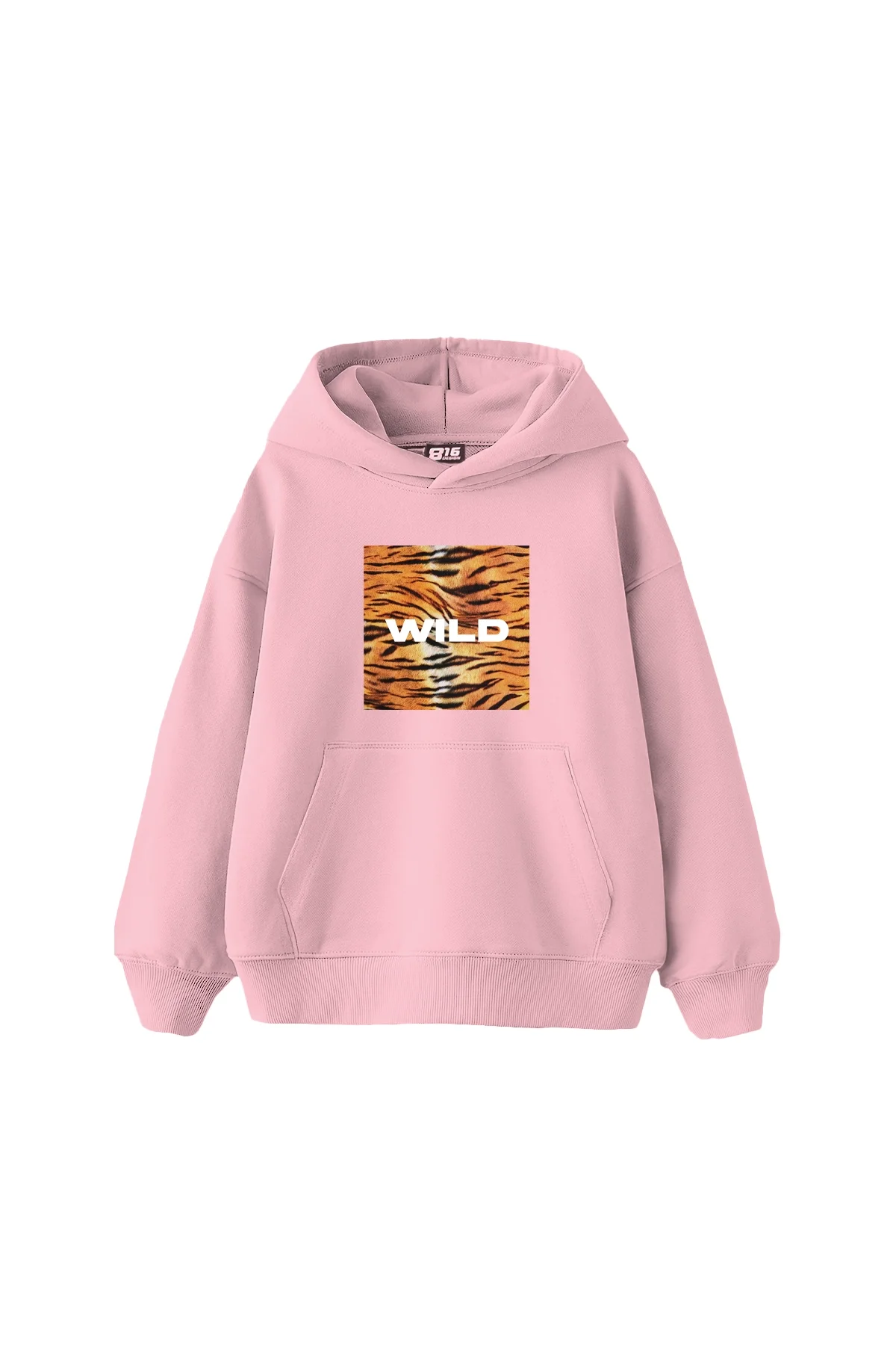 Wild Baskılı Oversize Unisex Pembe Hoodie