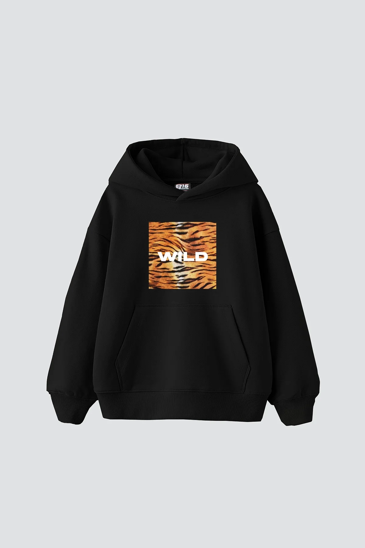 Wild Baskılı Oversize Unisex Siyah Hoodie