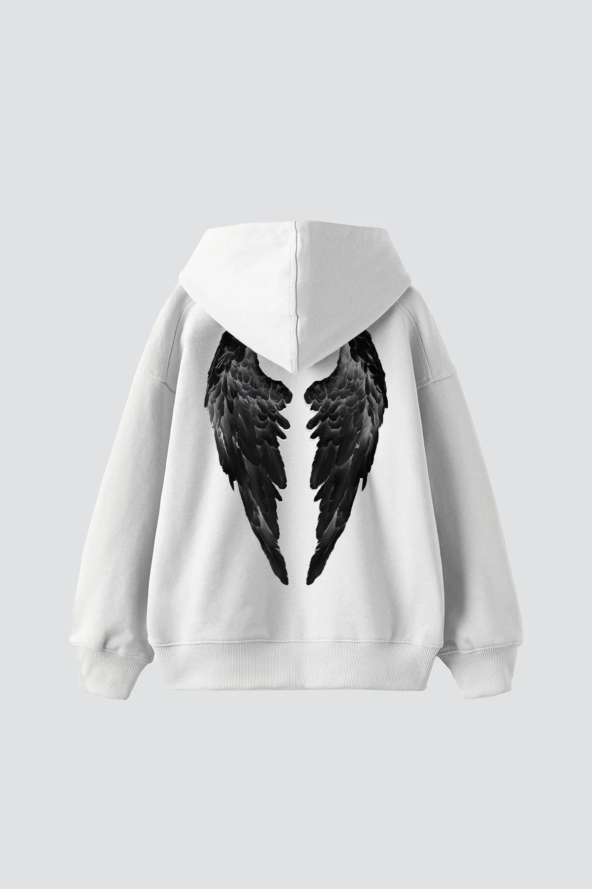 Wing Baskılı Oversize Unisex Beyaz Hoodie