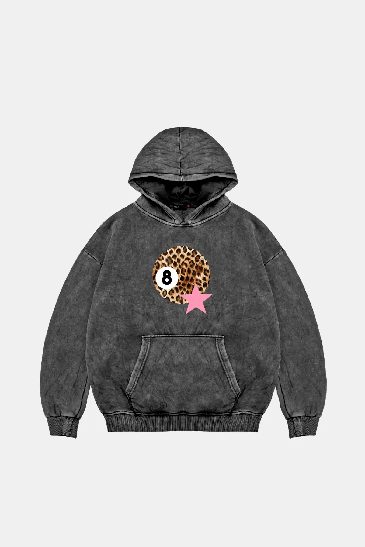Leopard Billiard Ball Oversize Unisex Yıkamalı Siyah Hoodie