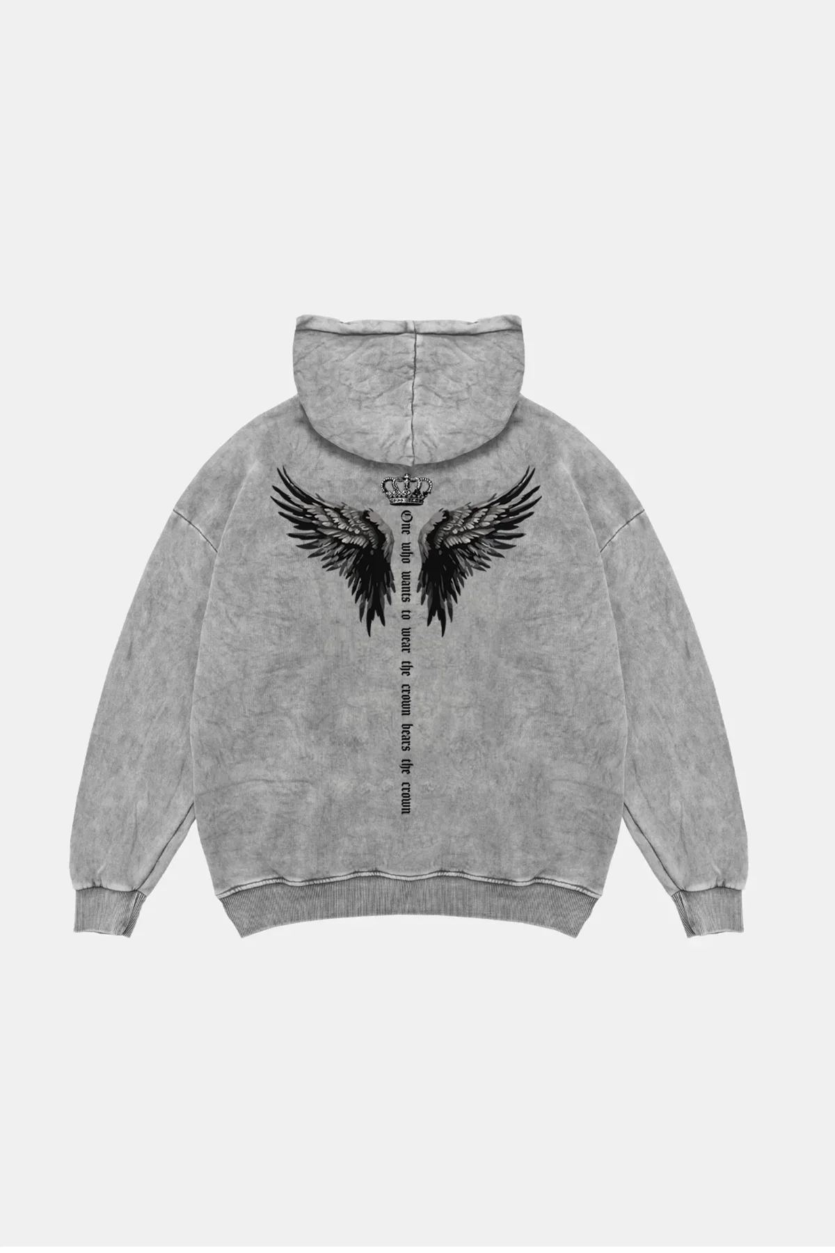 Winged Crown Oversize Unisex Yıkamalı Beyaz Hoodie