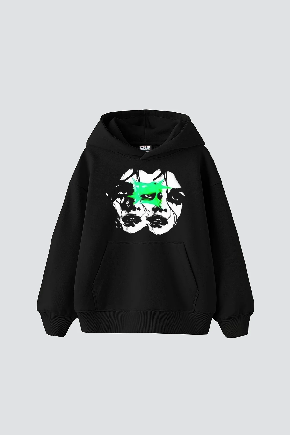 Woman Shadows Baskılı Siyah Oversize Unisex Hoodie