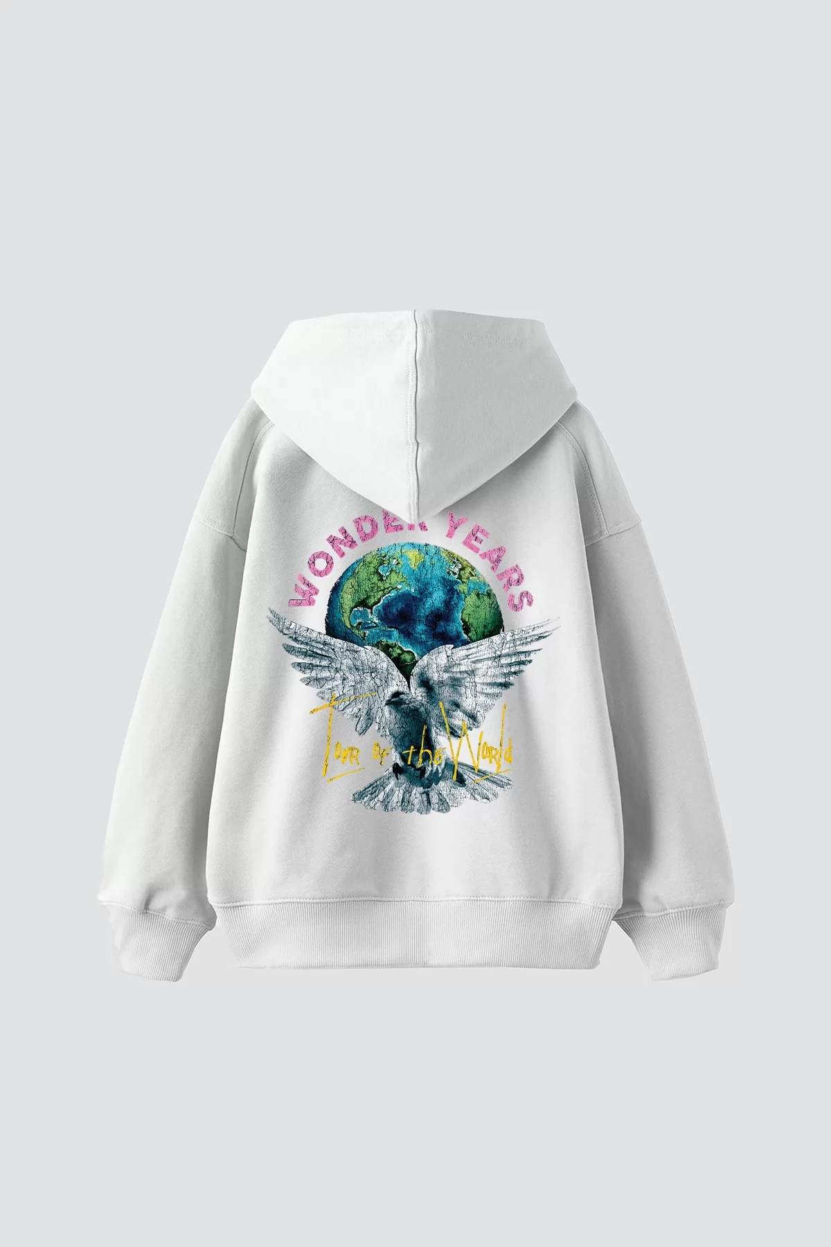 Wonder Years Baskılı Oversize Unisex Beyaz Hoodie