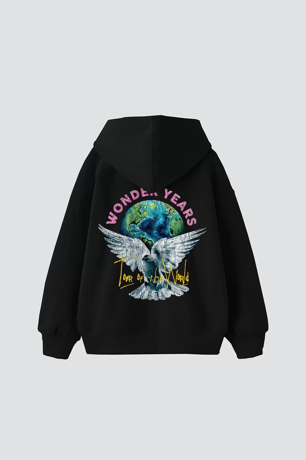 Wonder Years Baskılı Oversize Unisex Siyah Hoodie