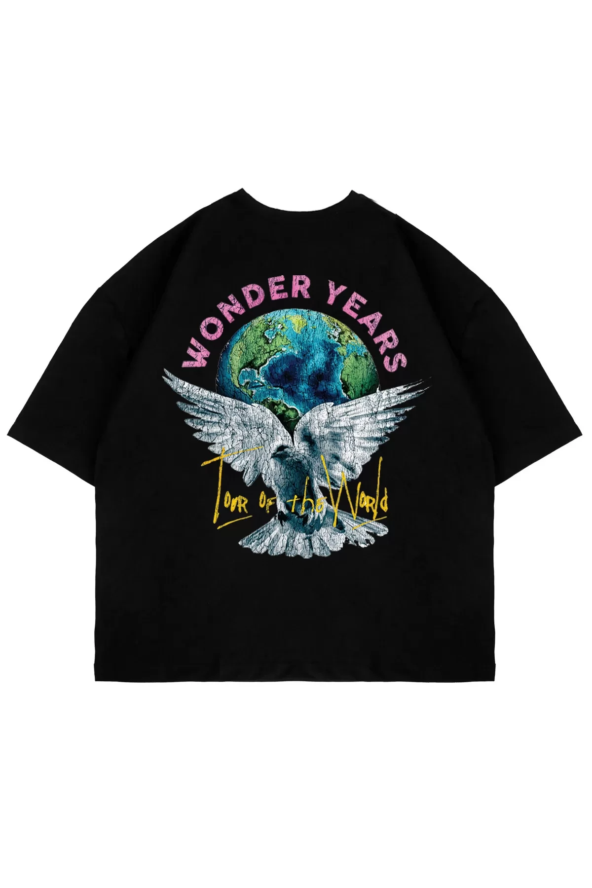 Wonder Years Baskılı Oversize Unisex Siyah Tshirt