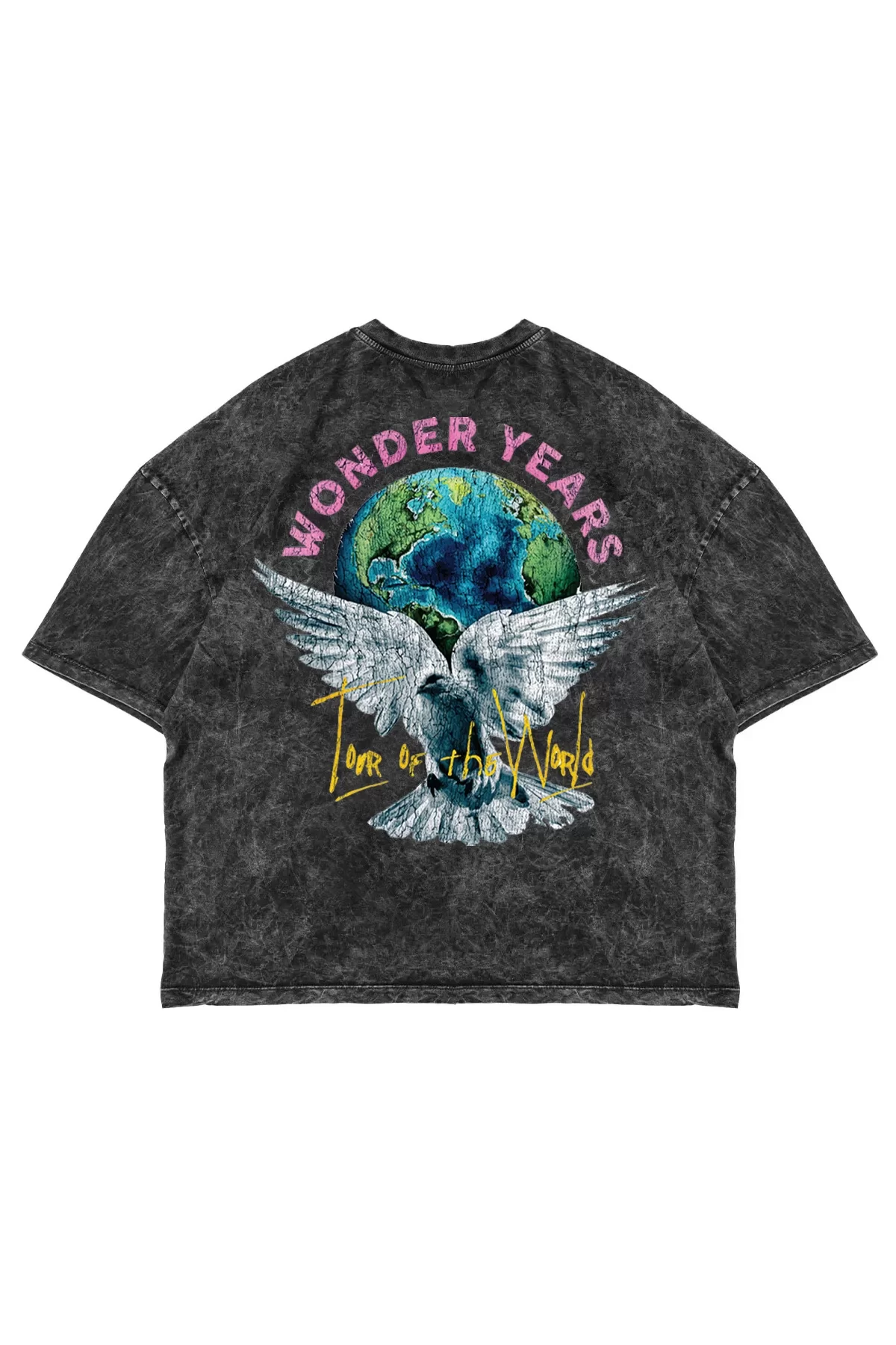 Wonder Years Baskılı Oversize Unisex Yıkamalı Siyah Tshirt