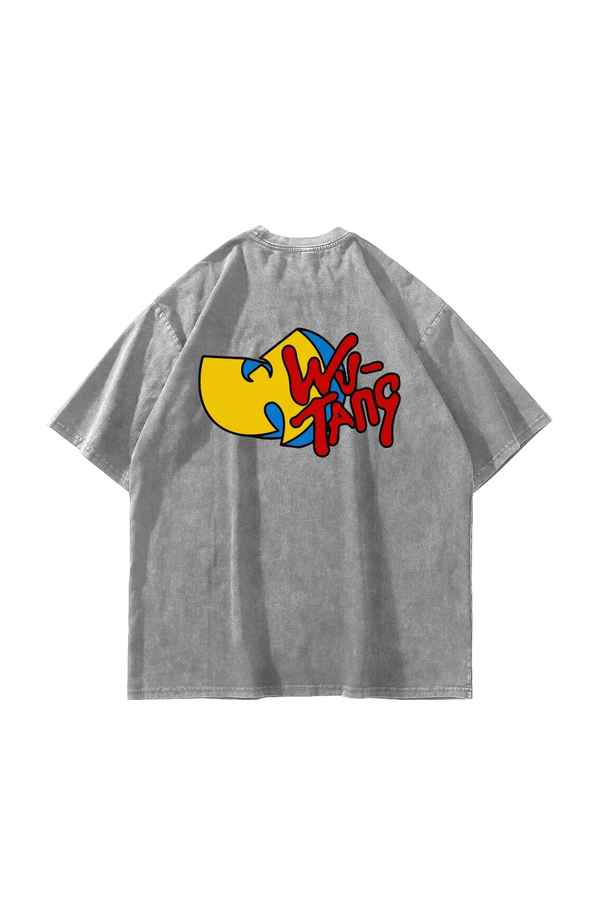 Wu Tang Baskılı Oversize Unisex Yıkamalı Beyaz Tshirt