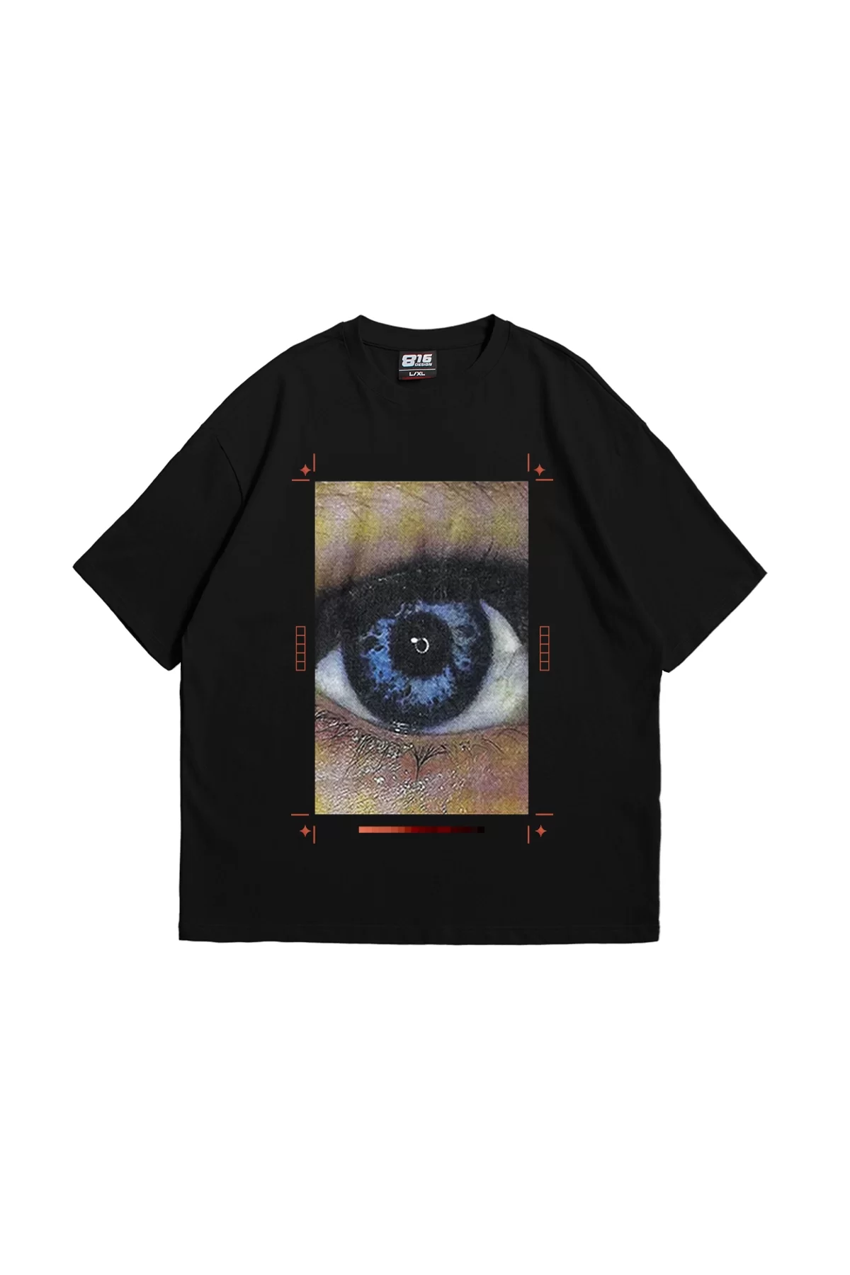 Y2K Eyes Baskılı 24/1 Oversize Unisex Siyah Tshirt