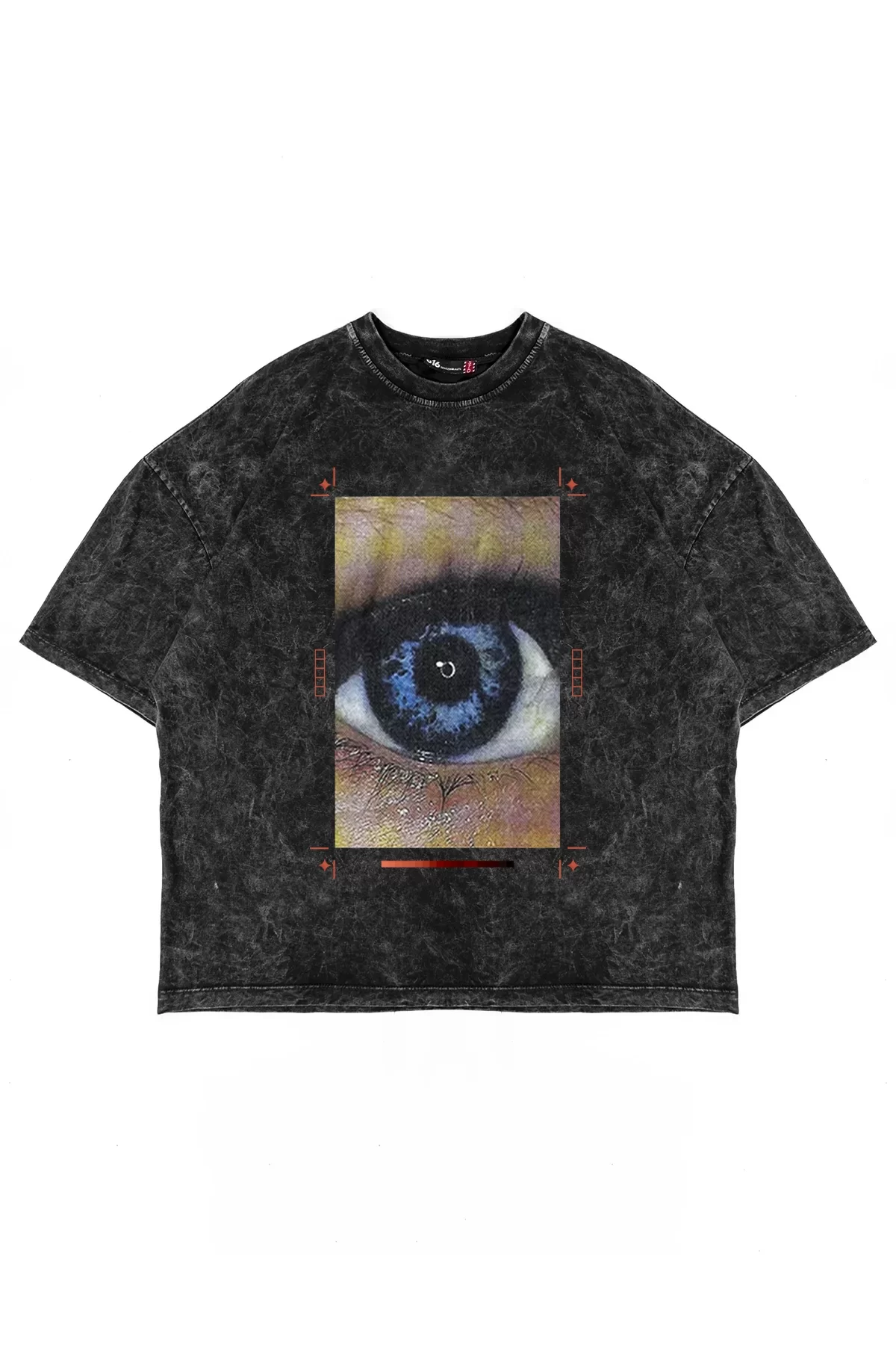 Y2K Eyes Baskılı 24/1 Oversize Unisex Yıkamalı Siyah Tshirt