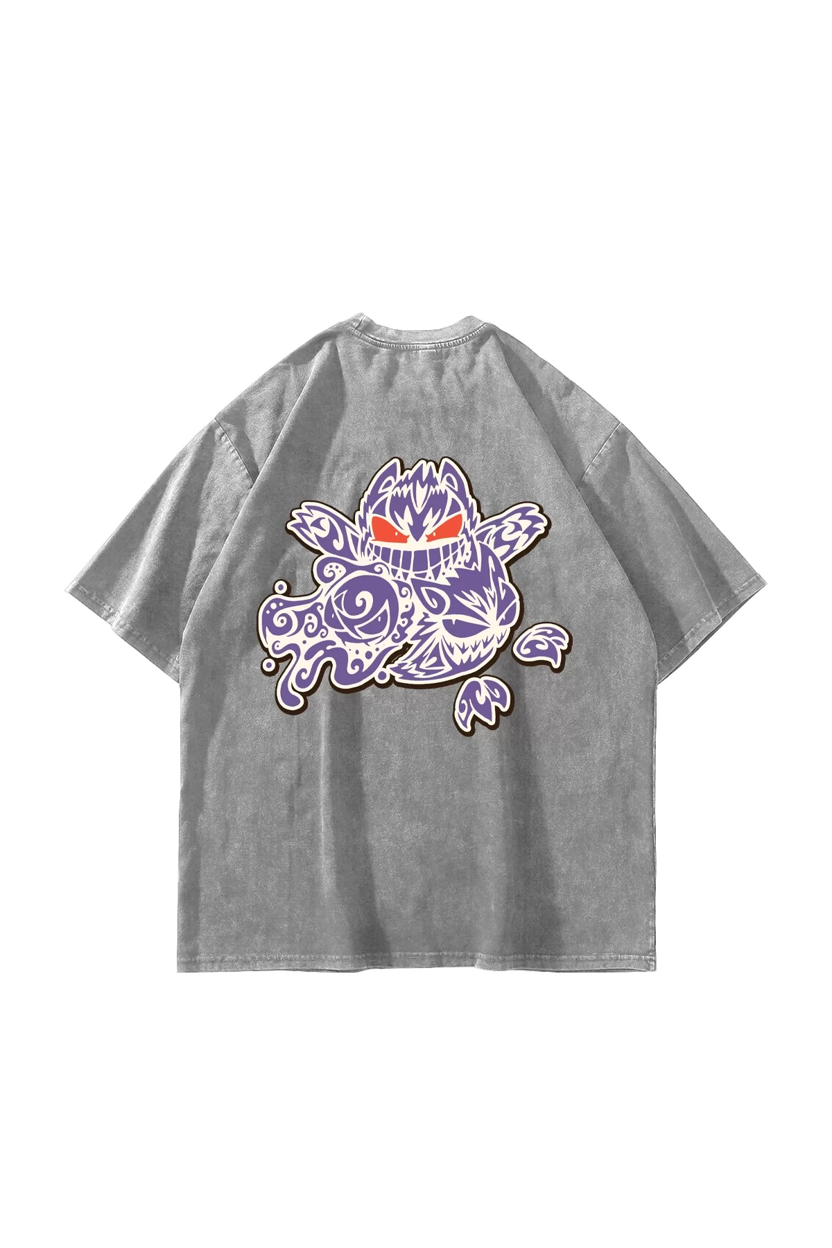 y2K Gengar Baskılı Yıkamalı Beyaz Oversize Unisex Tshirt