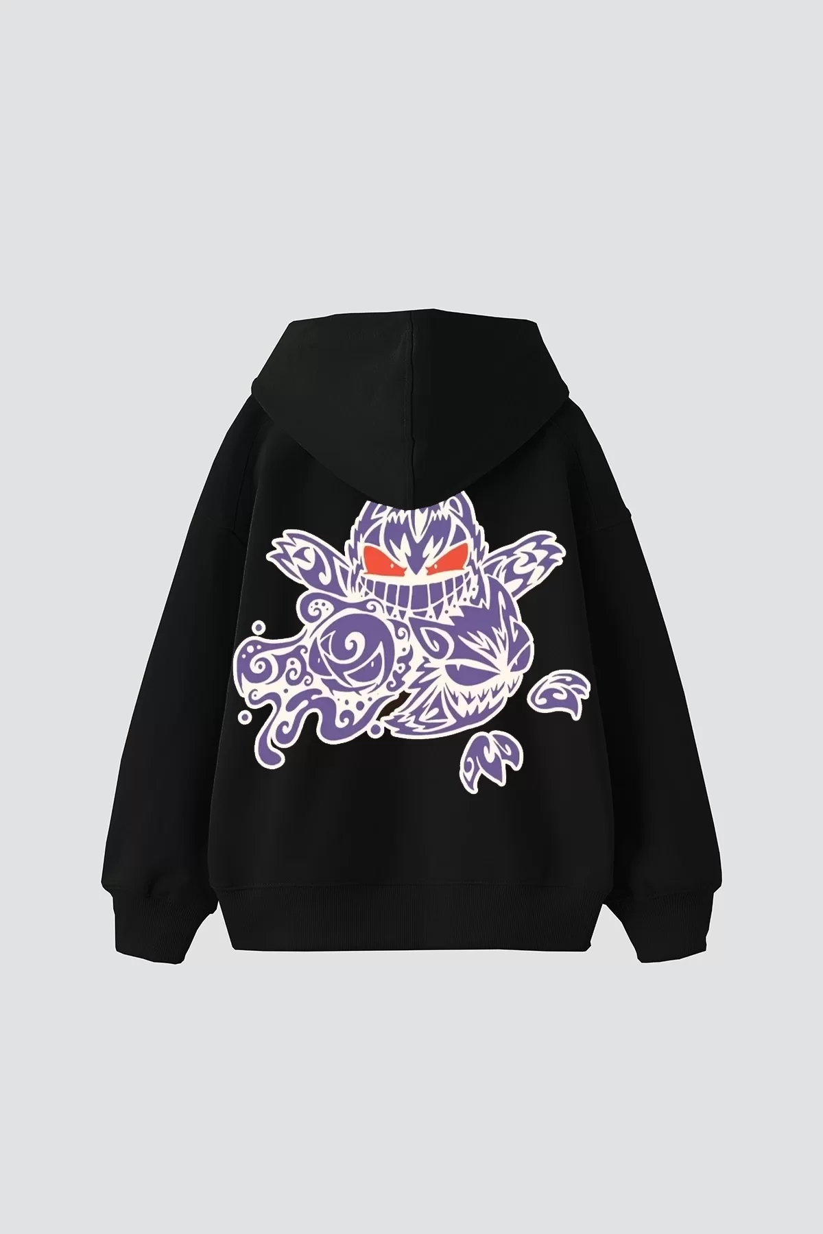 y2K Gengar Sırt Baskılı Oversize Unisex Siyah Hoodie